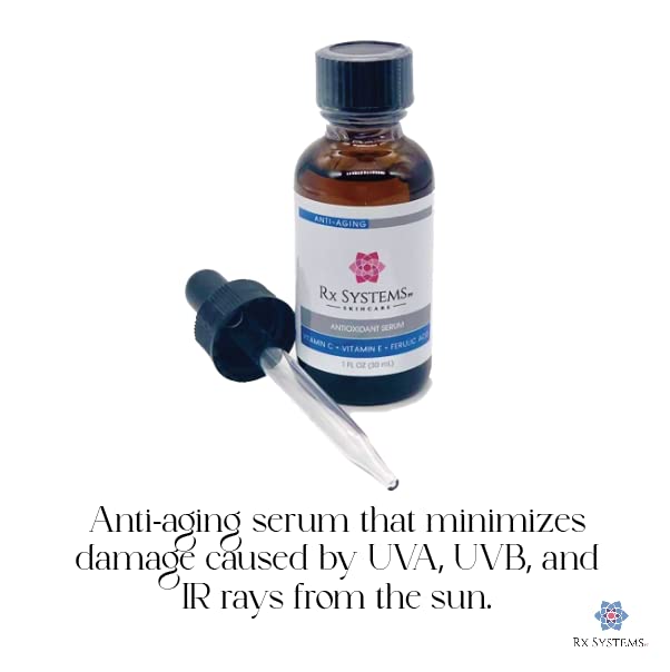 RX Systems PF Antioxidant Serum C - 20% Vitamin C Face Serum for Glowing Skin, Anti-Aging & UV Protection | Brightens Skin & Reduces Blemishes | Day & Night Skincare Routine for Radiant Complexion