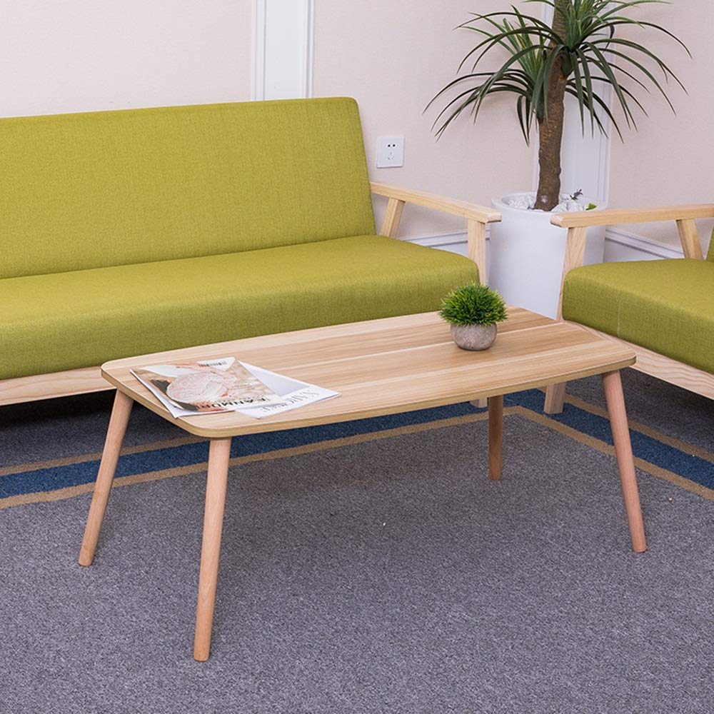 Solid Wood Coffee Table - Modern Rectangular Office Desk & Decorative Side Table for Living Room, Bedroom, Home Office | Light Brown Finish