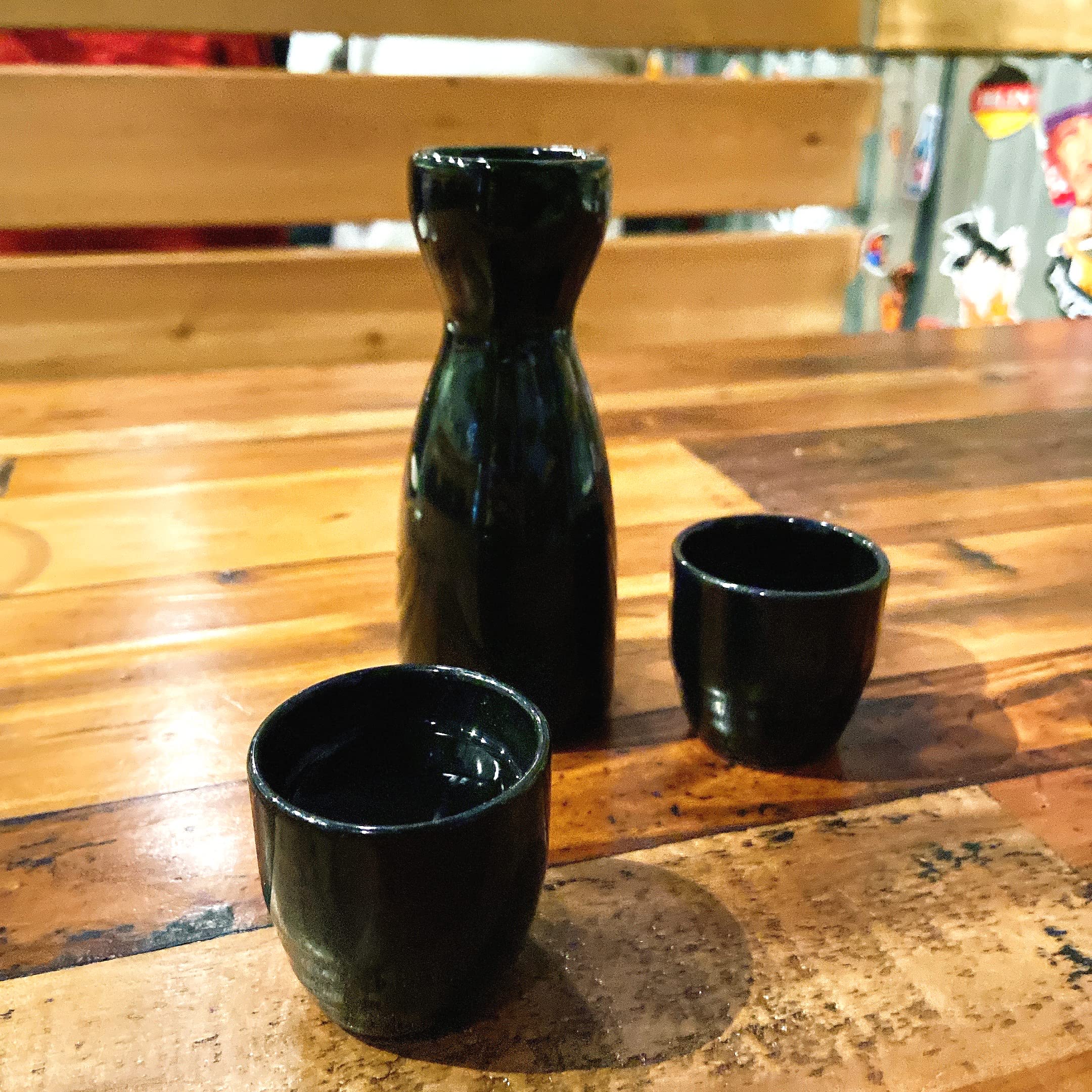 Premium Set of 4 Japanese Porcelain Sake Cups - 1.5oz Traditional Black Saki Wine & Tea Cups - Microwave & Dishwasher Safe - Perfect for Sake Tasting, Japanese Tea Ceremonies & Home Entertaining