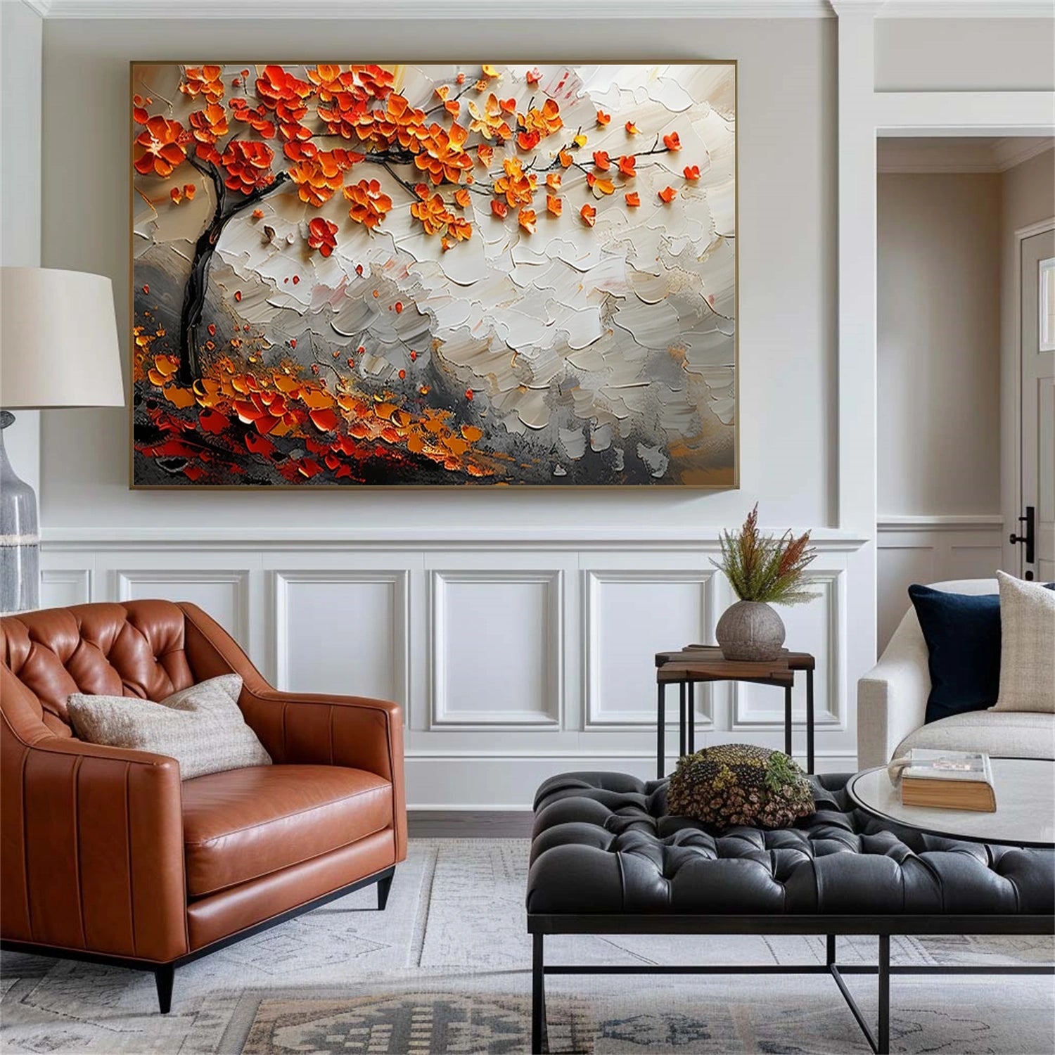 Flower and Tree Painting #FT177 - Handmade Canvas Wall Art for Home Decor, Living Room, Bedroom & Office