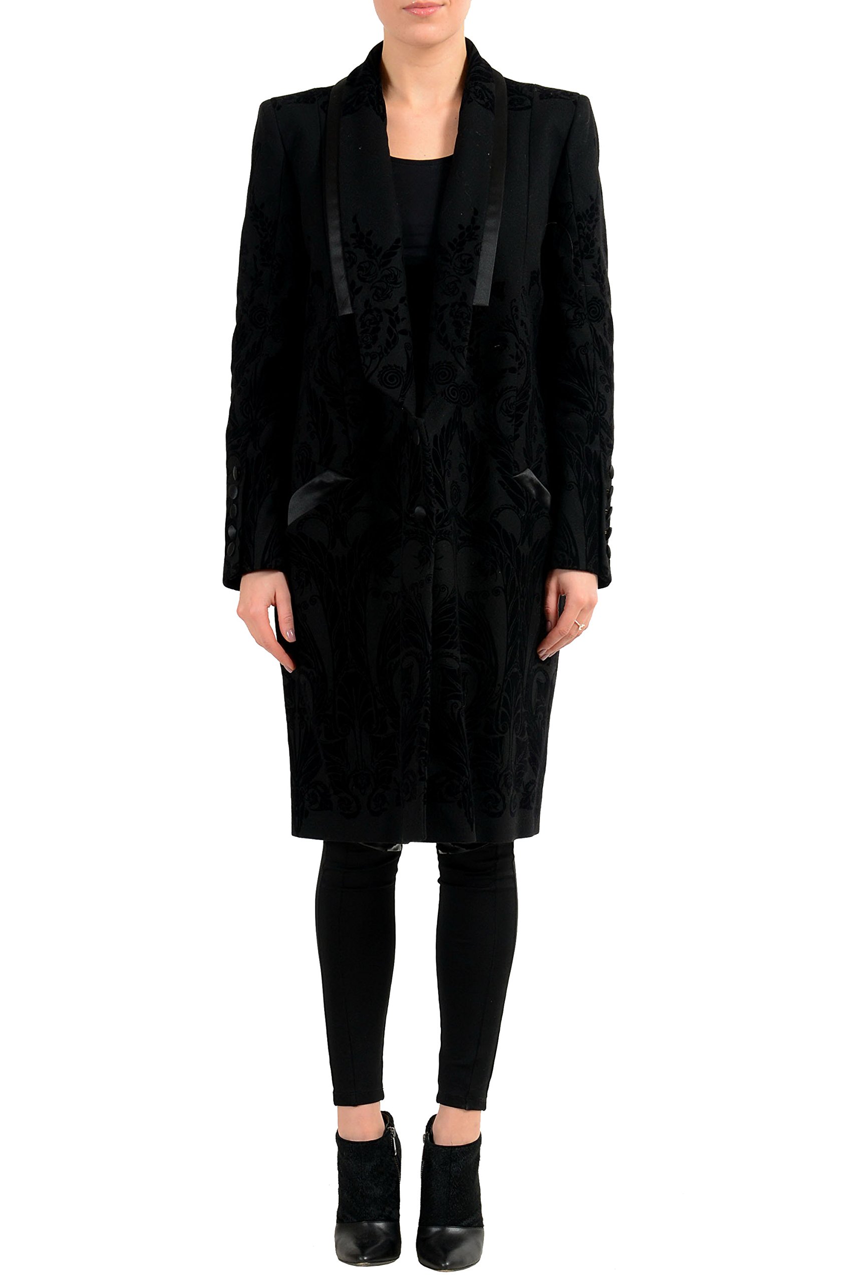 Just Cavalli Women's Black Wool One Button Coat - Size US S / IT 40 - Elegant Winter Outerwear for Office & Evening Events
