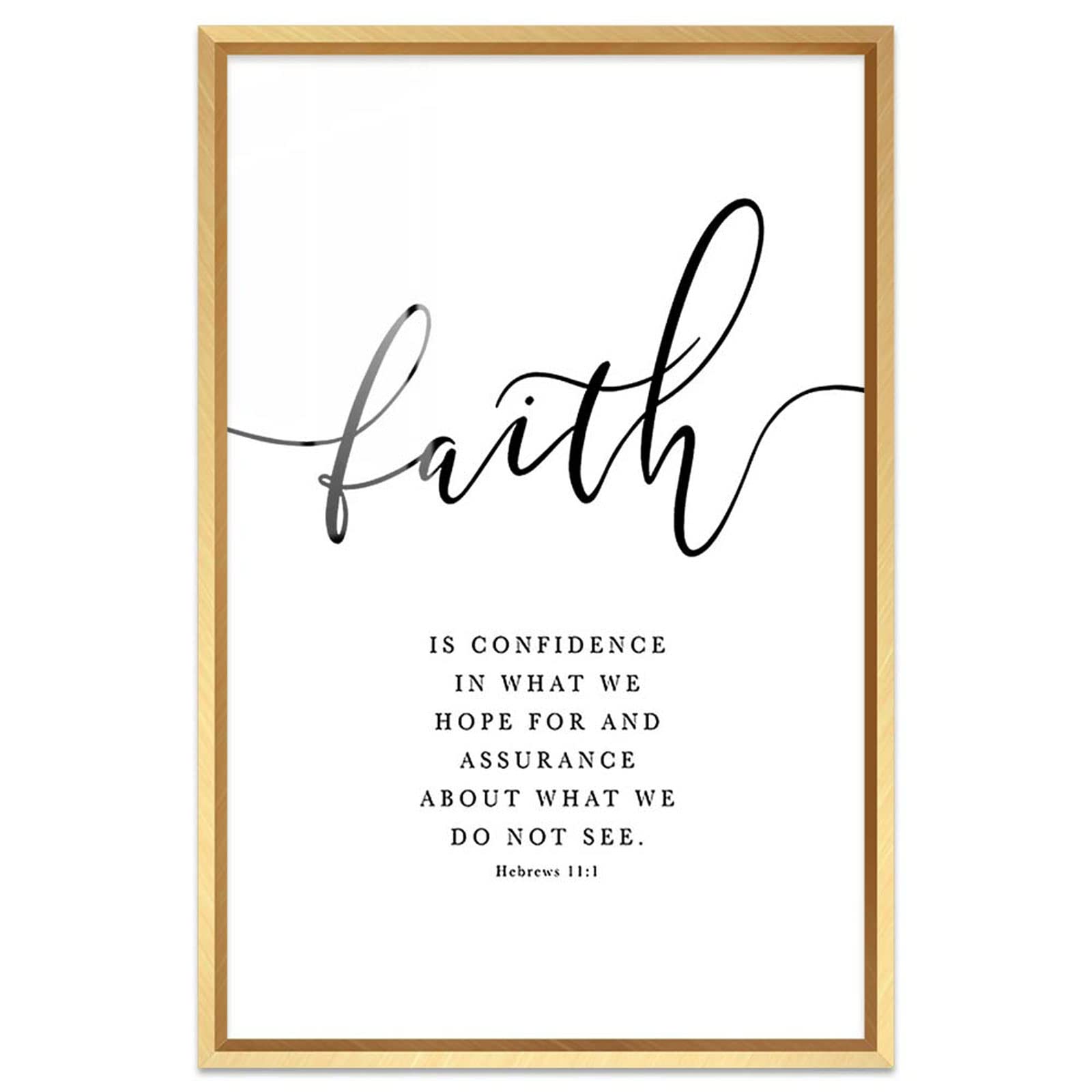 Faith Bible Verse Canvas Art - Gold Framed Oil Painting 12x18in for Living Room & Bedroom Decor