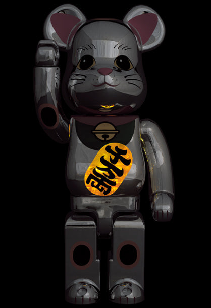 BE@RBRICK Lucky Cat Silver Plated 400% Glowing Collectible Figure - Perfect for Anime Fans, Home Decor & Gift Giving
