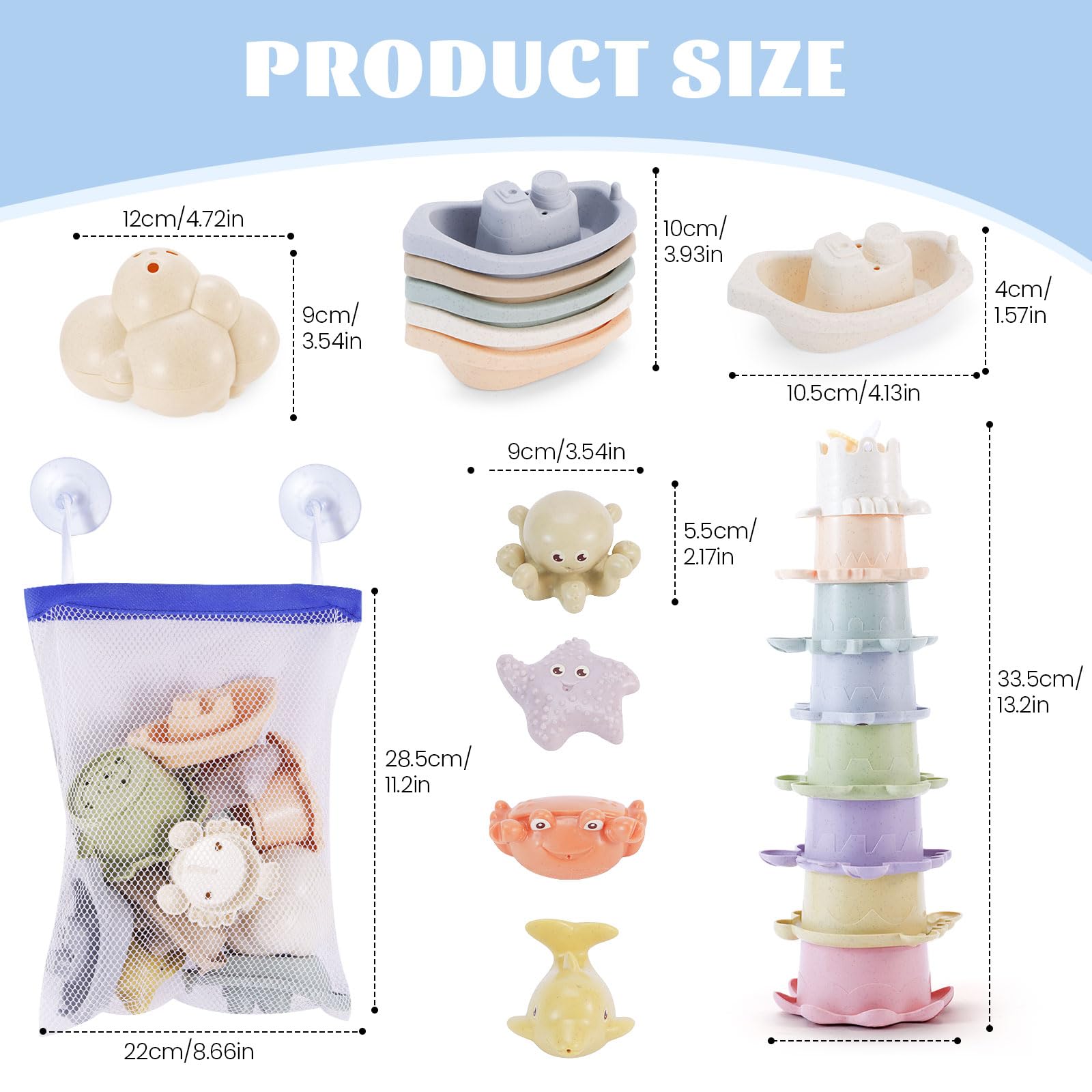 Chinloca Bath Toys for Toddlers & Kids - Fun Baby Bathtub Toys Set with Boats, Stacking Cups & Squirters | Perfect for Sensory Play, Bath Time Learning & Water Play Activities