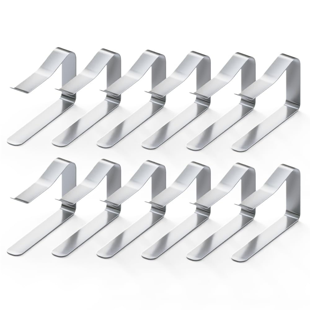 12 Pack Stainless Steel Picnic Tablecloth Clips - Heavy Duty Table Cloth Clamps for Outdoor Dining, Fits 1.5
