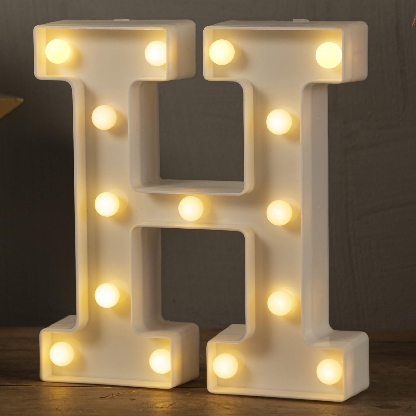 HXWEIYE LED Marquee Letter H - Light Up Alphabet Sign with 26 Letters & 10 Numbers - Battery Powered Party Decor for Birthday, Christmas, Bar - Warm White Lights for Home, Wedding, Holiday Decorations