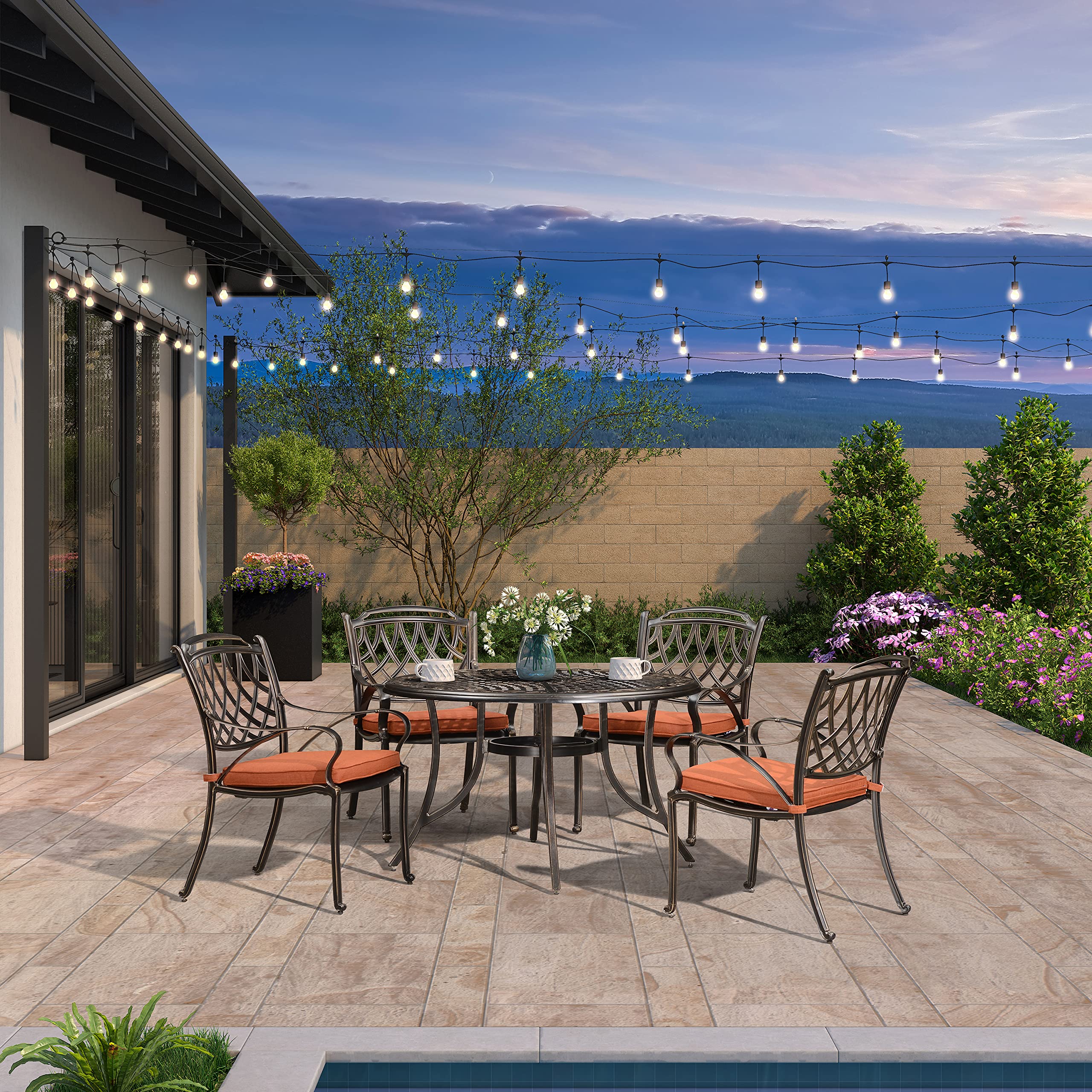 PURPLE LEAF Outdoor Dining Chair Set - 2 Cast Aluminum Patio Chairs with Cushions, Rhombic Brick Red - Perfect for Lawn, Yard, Garden & Backyard Entertaining