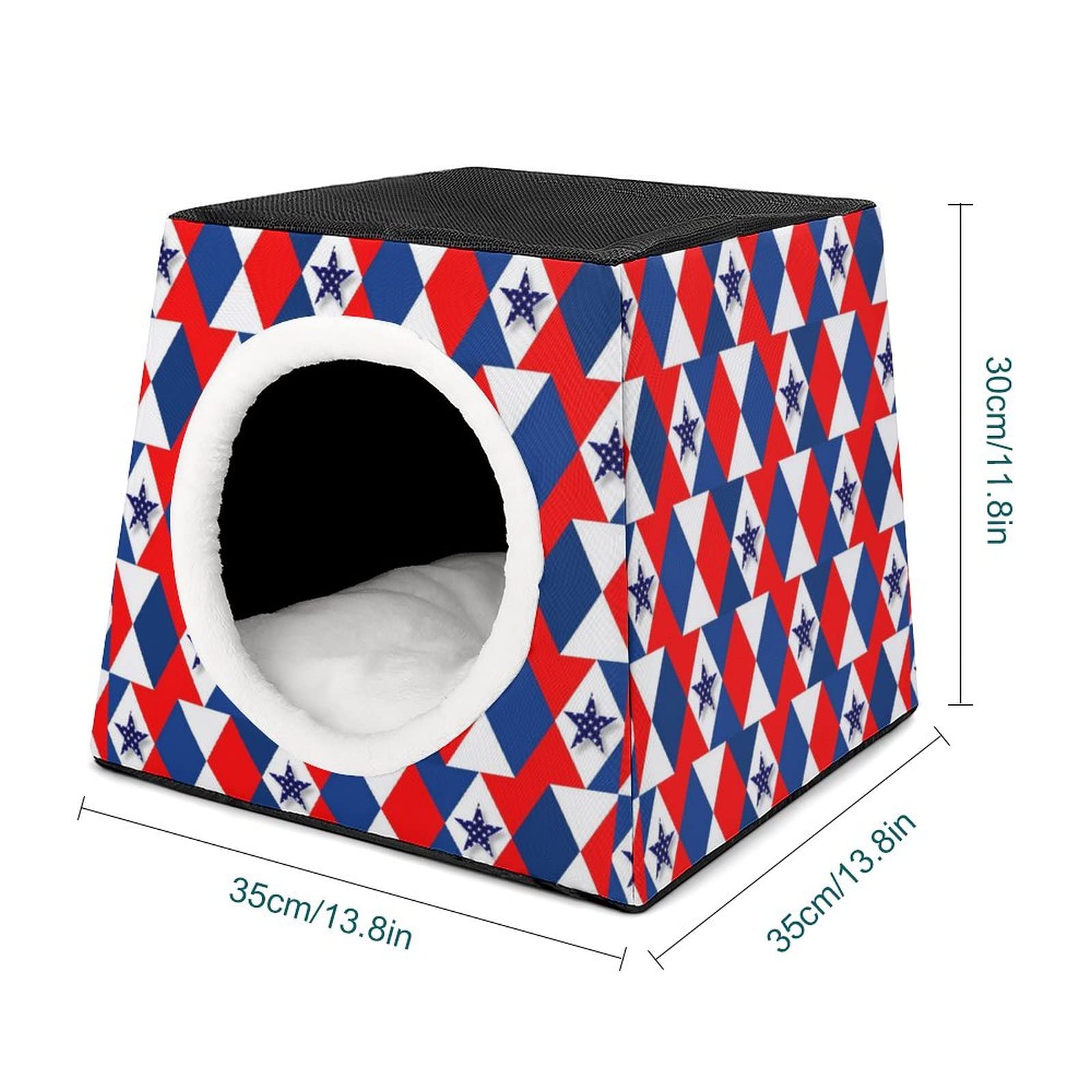 Printed Pet House for Cats & Small Dogs - Indoor Cat Bed, Outdoor Cat Cube Condo with Five-Pointed Star Flag - Cozy Pet Sofa for Home, Apartment, or Garden Use