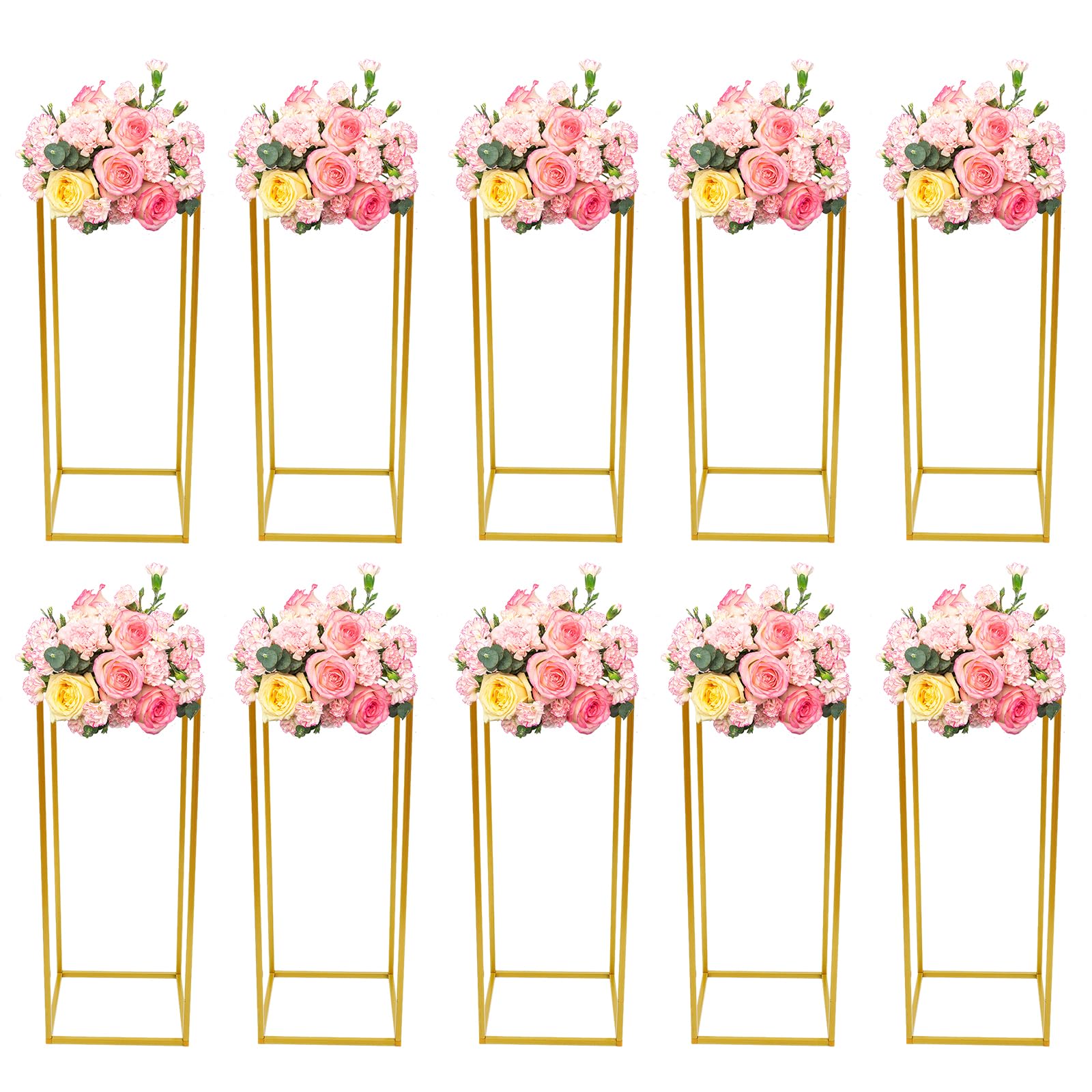 10 Pcs Gold Wedding Flower Stands - 23.6 Inch Tall Floor Vase Table Centerpieces for Wedding Reception, Home Party Decor - Elegant Floral Column Stands (10x10x24 Inch) | Perfect for Wedding Aisle Decor, Bridal Shower Centerpieces & Home Décor