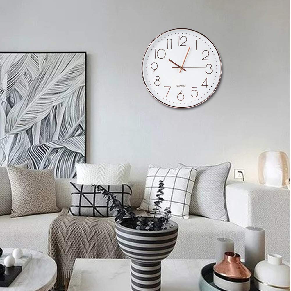 12 Inch Silent Non-Ticking Modern Wall Clock - Battery Operated Round Quartz Clock for Kitchen, Bathroom, Bedroom, Living Room & Office - Perfect Home Decor & Classic Digital Clock for Stylish Interiors