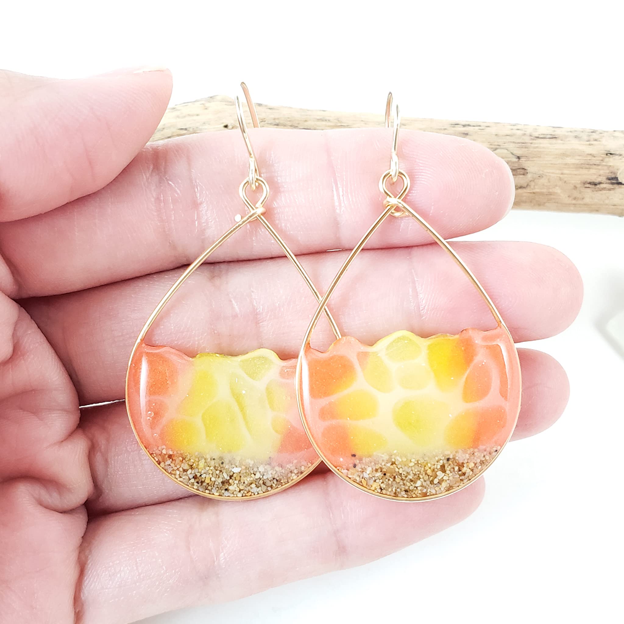 Handmade Hawaiian Sunset Beach Jewelry - Hypoallergenic Gold Earrings for Sensitive Skin, Perfect for Beach Weddings & Summer Vacations