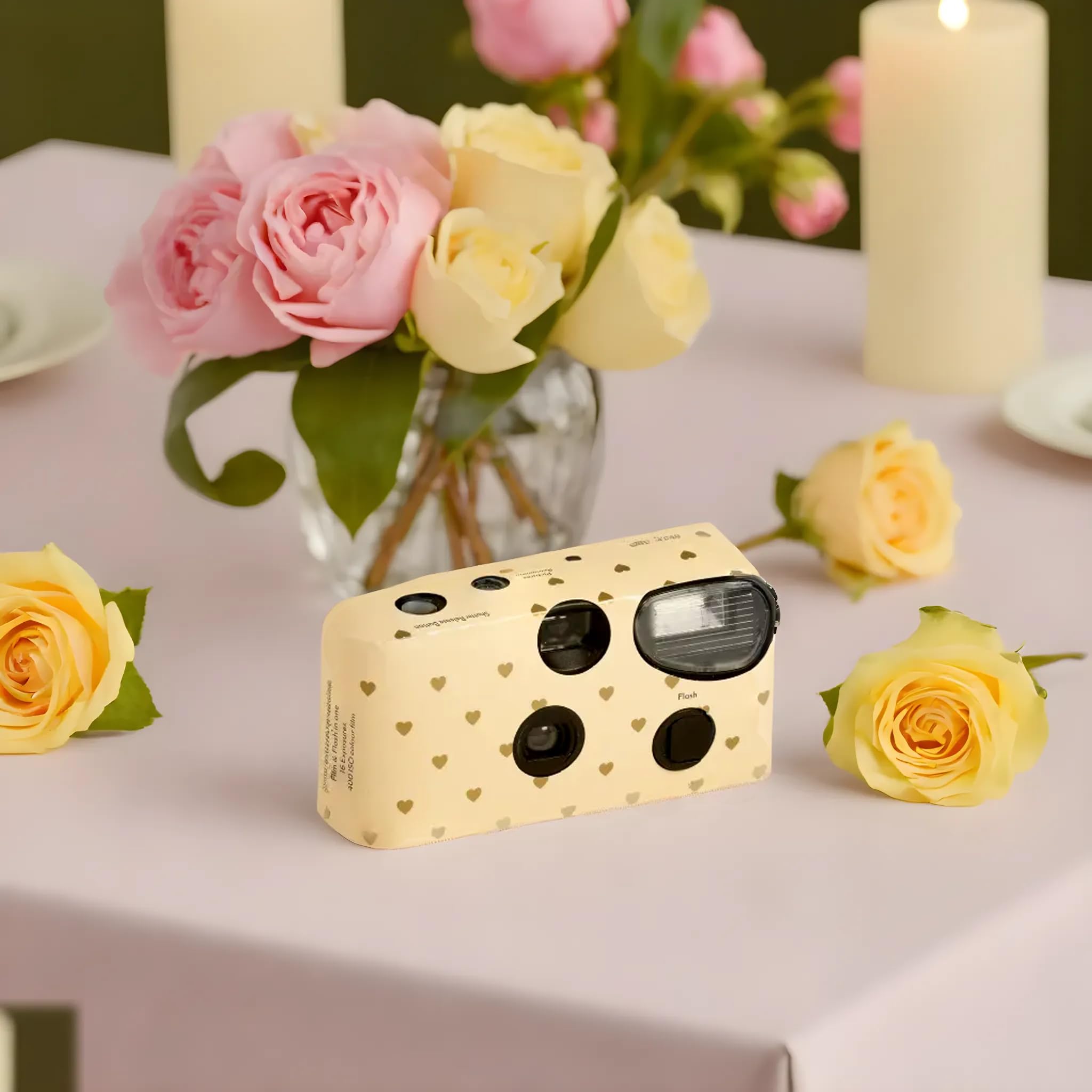 Weddingstar Disposable 35mm Film Camera with Flash - 10 Pack Gold Heart Design Single Use Cameras for Weddings, Parties, Events & Special Occasions - Perfect Wedding Favors, Bridal Showers & Birthday Party Gifts