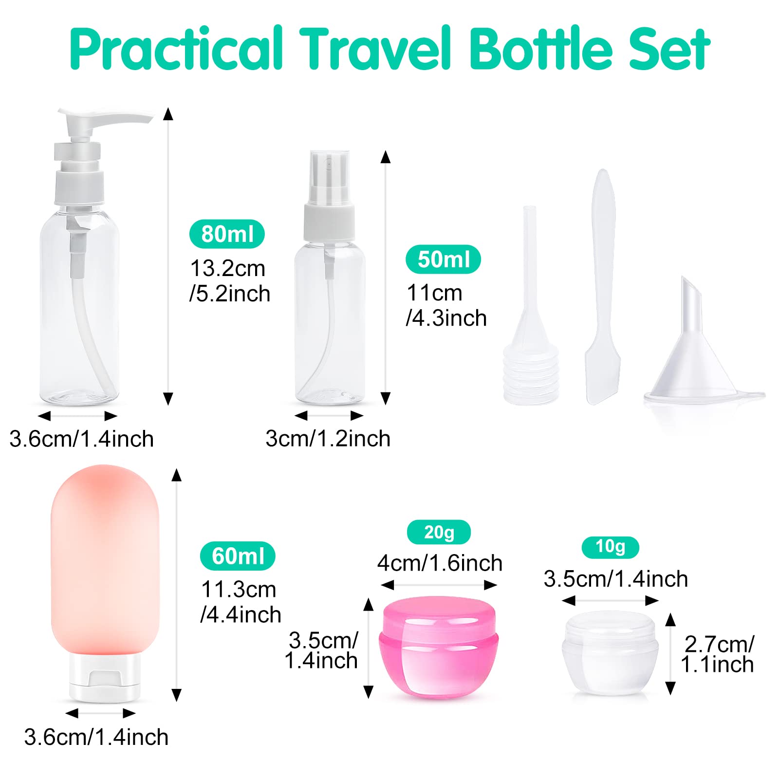13-Piece Leak-Proof Travel Bottle Set - Refillable Squeezable Toiletry Containers with Storage Bag - TSA Approved for Shampoo, Conditioner, Lotion & Body Wash - Perfect for Air Travel, Camping & Gym Essentials
