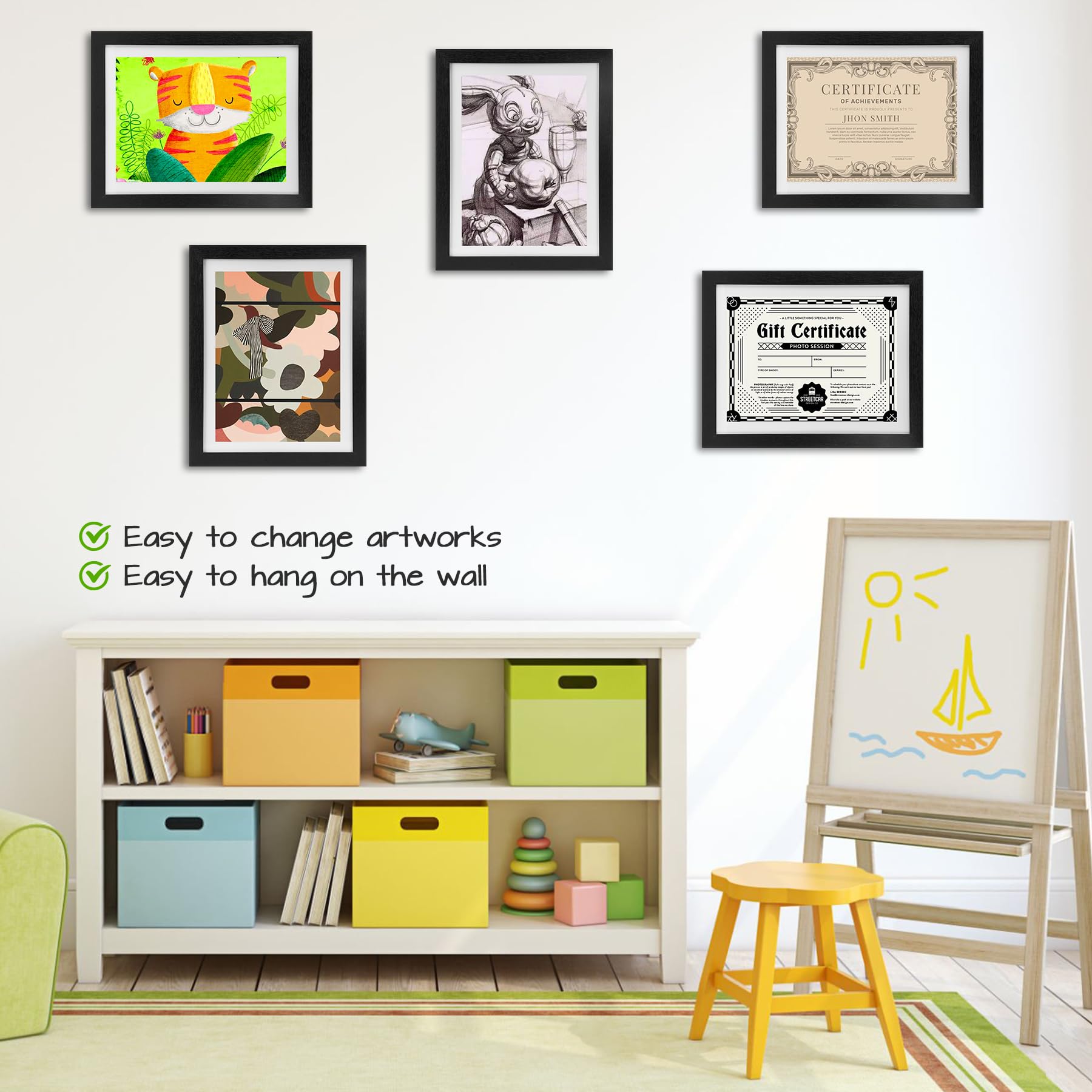 Kids Art Frames - Adjustable 8.5x11 Picture Display Frame for Children's Drawings - Holds 50 Photos with Front Opening Design - Perfect for Bedroom, Classroom & Office Decor (Black) | Great for Organizing Kids' Artwork & School Projects