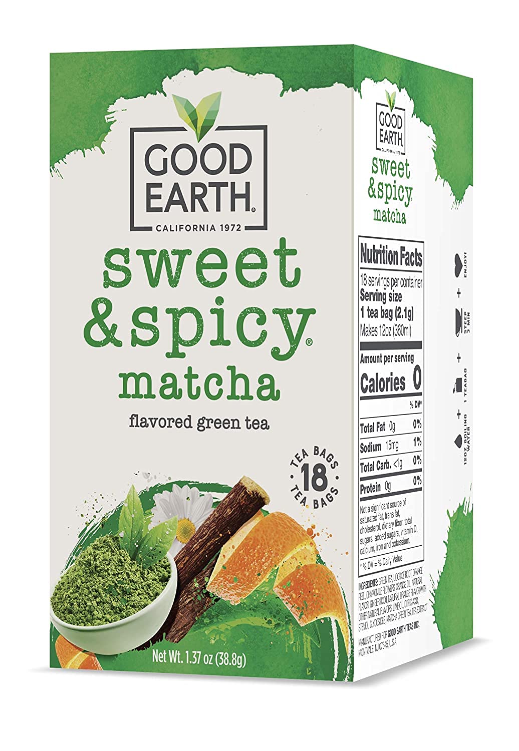 Organic Matcha Green Tea Bags - 18 Count (Pack of 6) | Premium Japanese Ceremonial Grade | Antioxidant Rich | Perfect for Morning Energy & Afternoon Relaxation | by Good Earth Foods