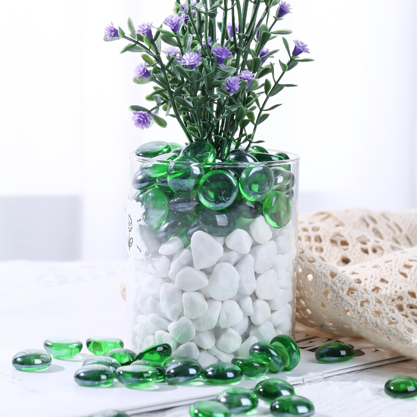 DomeStar 2LB Green Flat Glass Marbles for Vases, Aquariums & DIY Crafts - Decorative Pebbles, Fish Tank Rocks, Table Scatter - Perfect for Home Decor, Wedding Centerpieces & Party Decorations