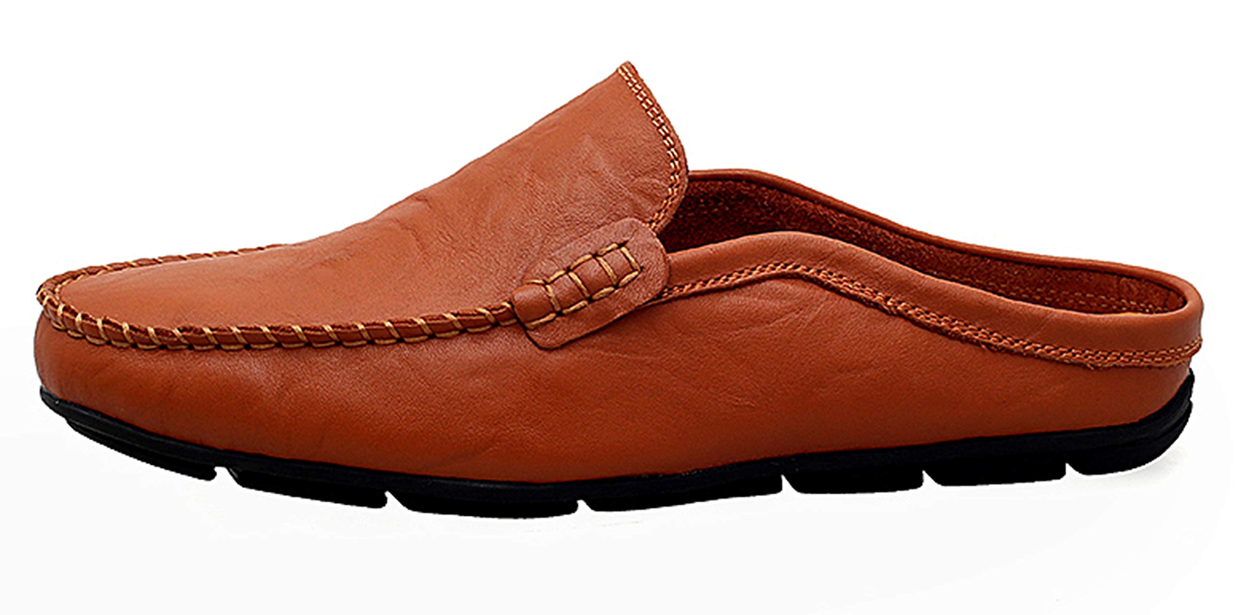 Men's Breathable Leather Mule Clogs - Slip-On Casual Loafers with Punching Design | Comfortable House Slippers for Indoor/Outdoor Wear, Perfect for Home, Garden & Relaxation