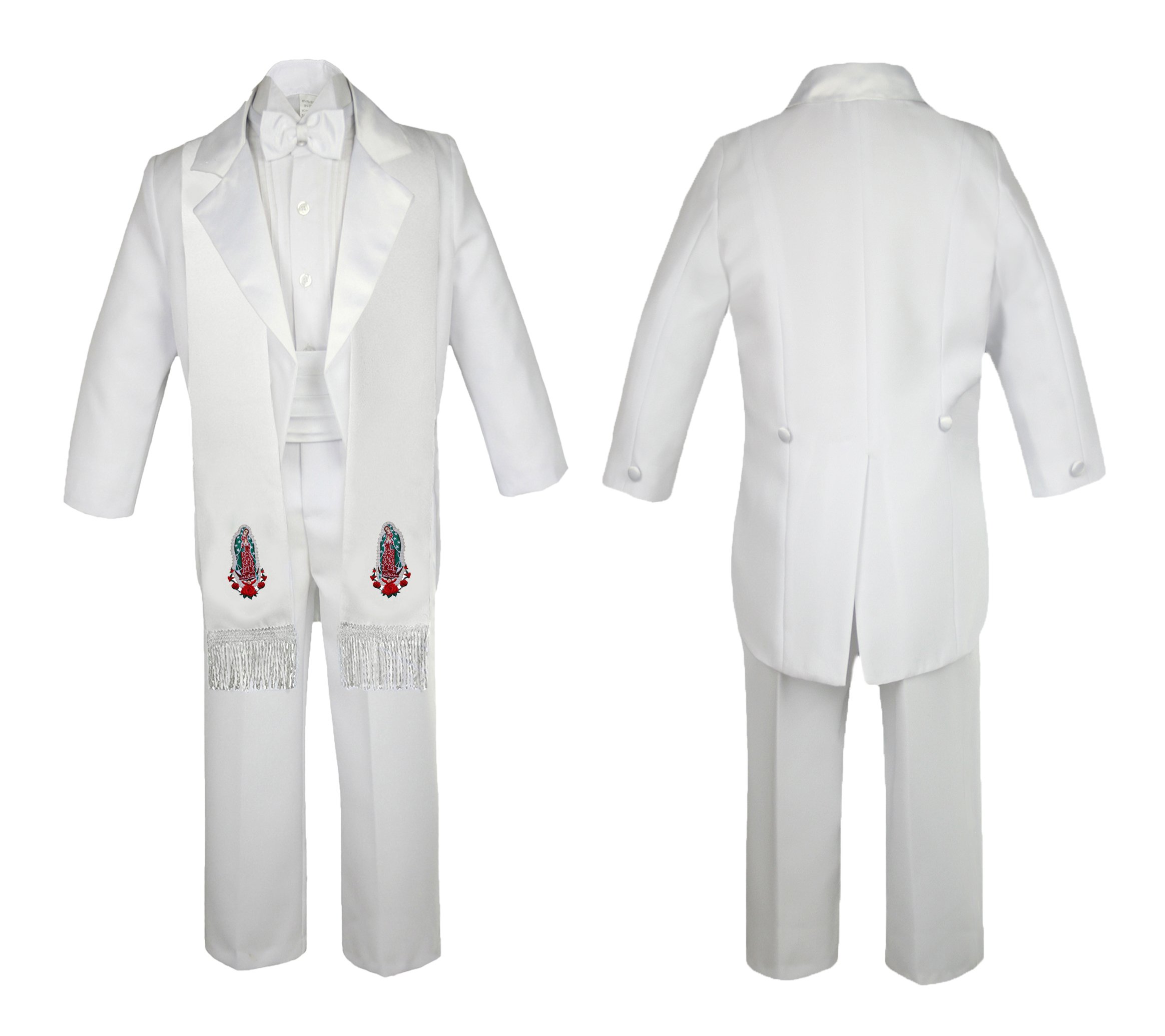 Newborn Baby Boy Baptism Formal White Tail Suit with Silver Maria Stole SM-20 - Perfect for Christening, First Communion & Special Occasions