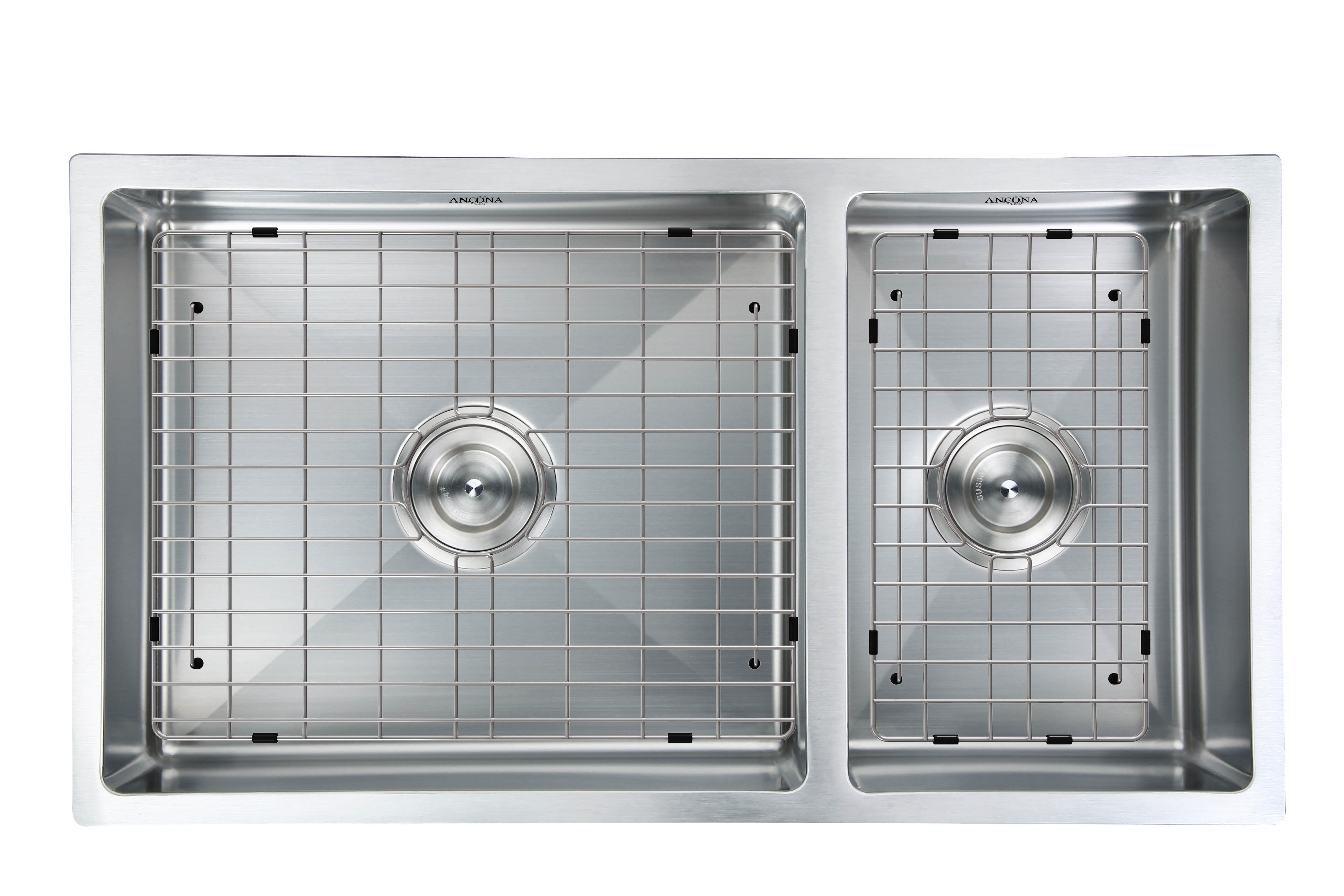 Prestige Series 32-Inch Undermount Stainless Steel 70/30 Double Bowl Kitchen Sink - Satin Finish with Drain Grids & Strainers - Perfect for Modern Kitchens & Heavy-Duty Cooking