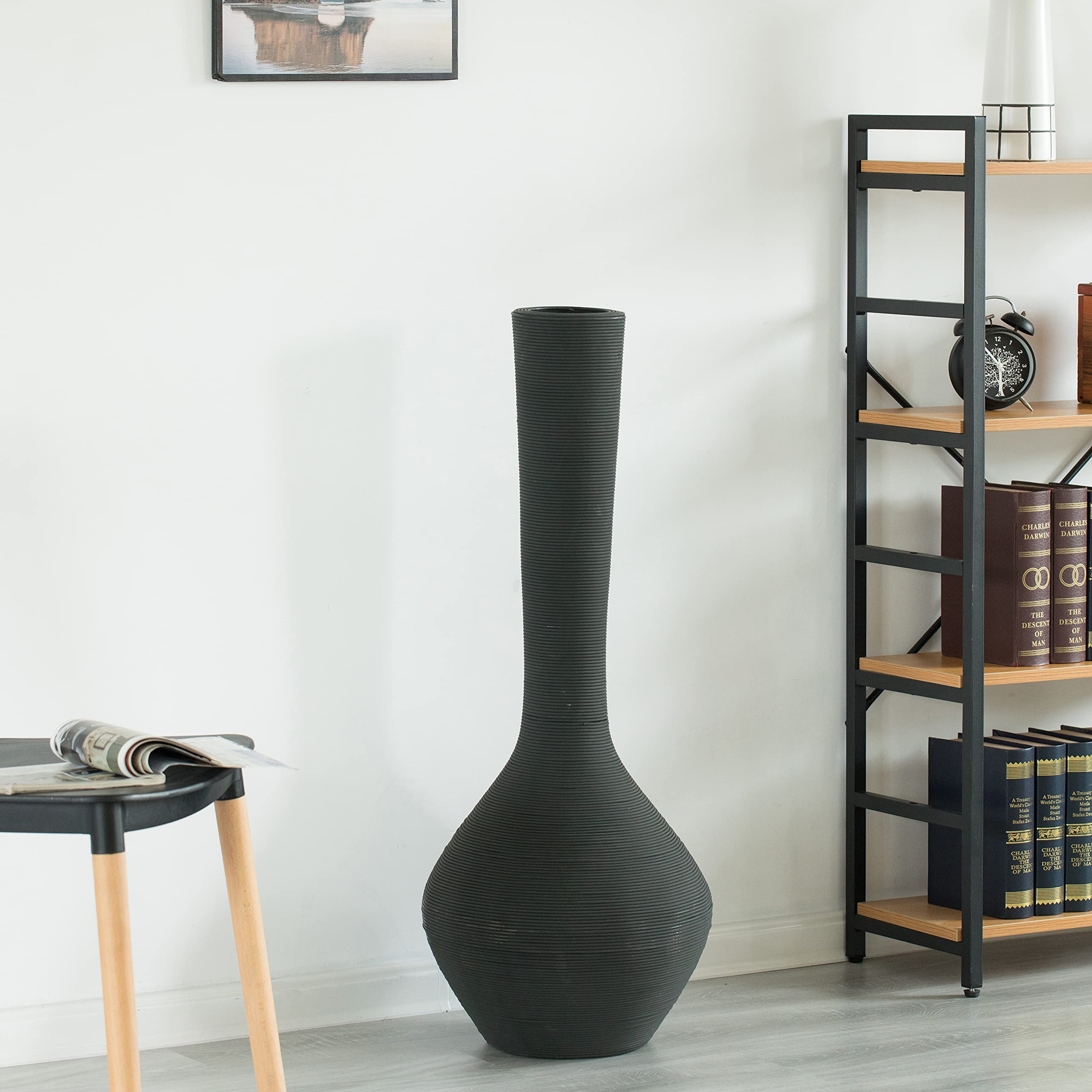 38-inch Tall Floor Vase - Modern Charcoal Grey Extra Large Trumpet Style Plastic Rope Vase | Lightweight Decorative Vase for Entryway, Dining Room, Living Room & Bedroom | Perfect for Home Decor, Wedding Centerpieces & Interior Design