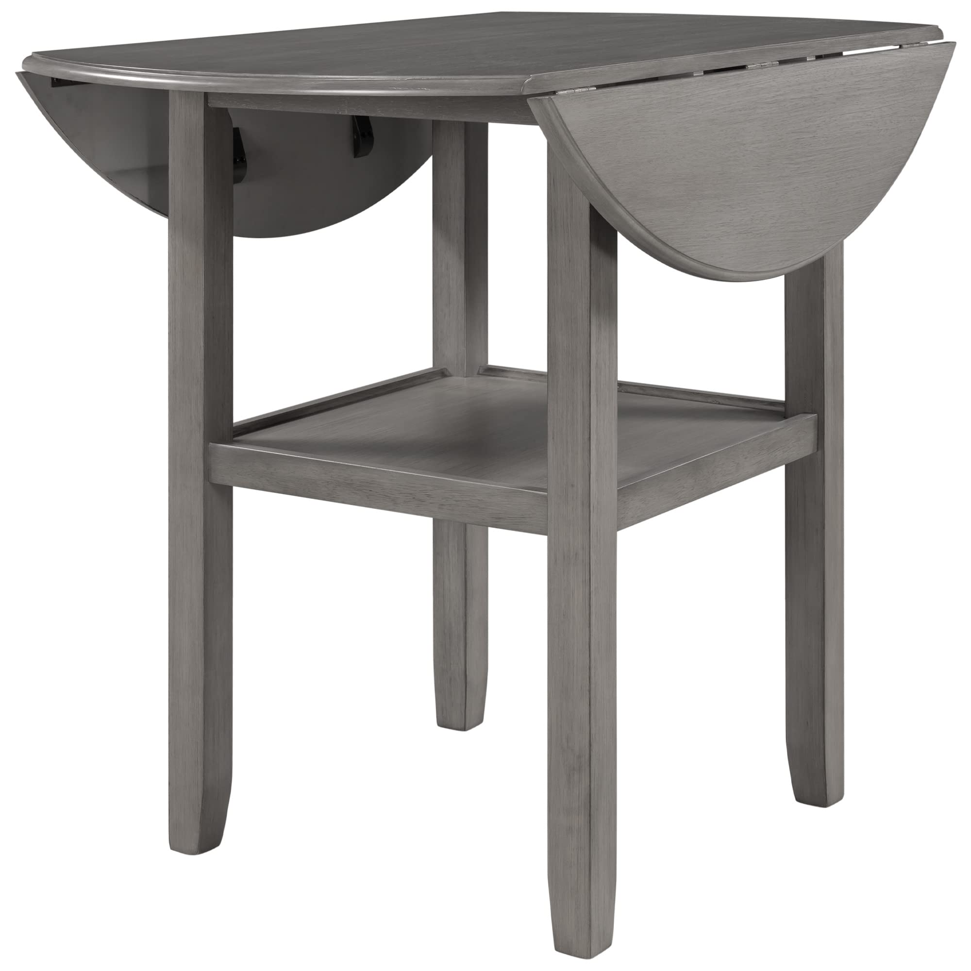 Rustic Round Counter Height Dining Table with Drop Leaf & Shelf - Space-Saving Kitchen Table for Small Spaces (Grey) | Perfect for Breakfast Nooks, Tiny Homes & Cozy Apartments