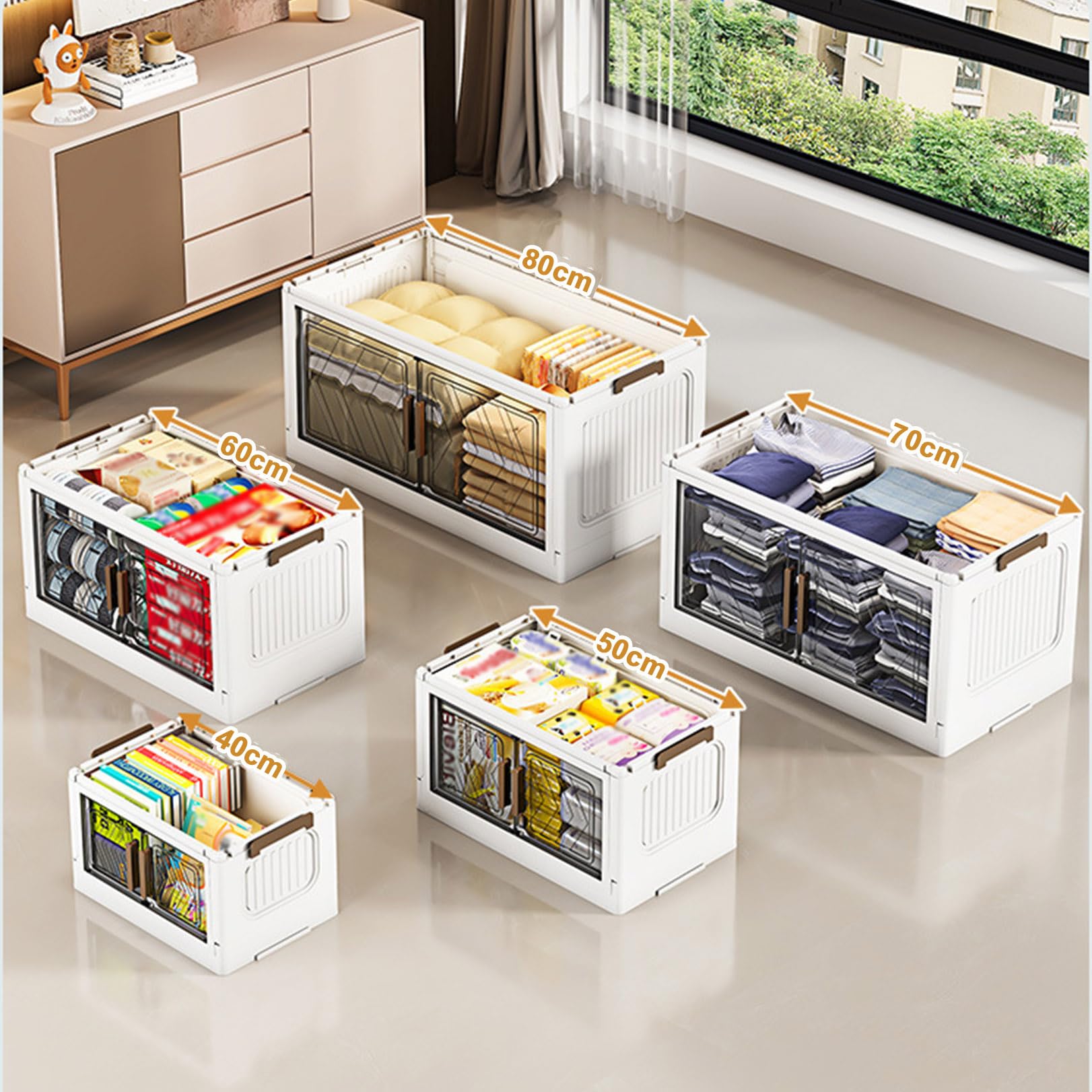 Stackable Storage Bins with Lids - 2 Tier Organizing Bins with Wheels, Foldable Closet & Wardrobe Storage Box for Home, Office, Dorm, Bedroom - Perfect for Clothes, Toys, and Seasonal Item Organization