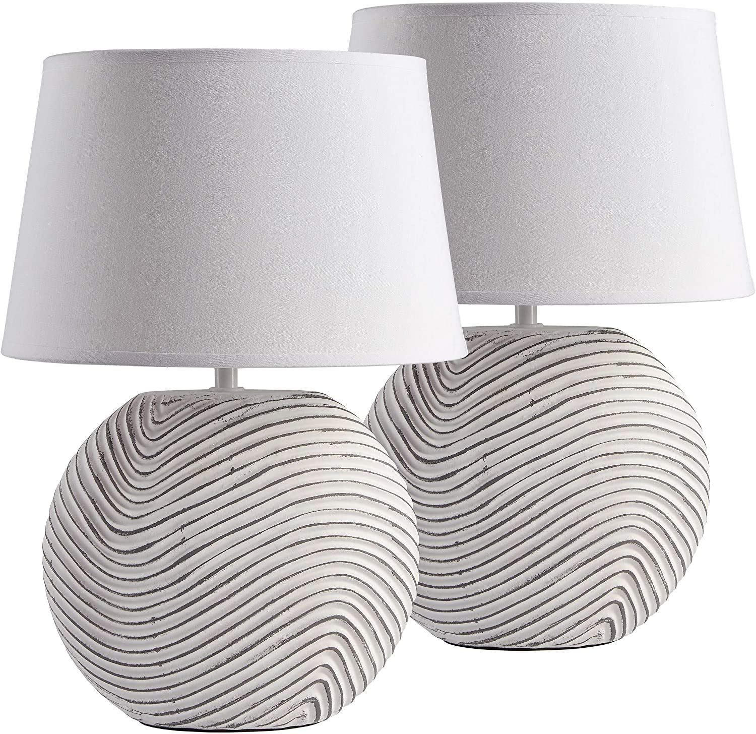 BRUBAKER 2-Pack White Ceramic Table Lamps with Two-Tone Matte Finish - 15 Inch Height - Perfect for Bedroom Nightstand, Living Room End Table, or Office Desk Lighting