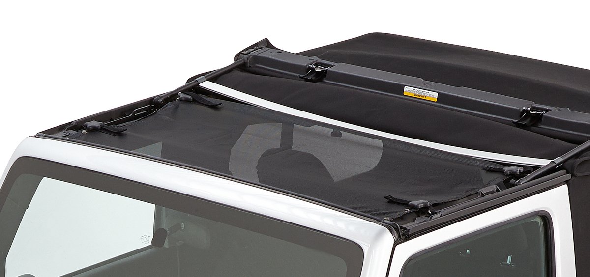 Bestop 5240011 Mesh Sun Bikini Top for 2007-2018 Jeep Wrangler JK 2DR & 4DR - Targa Length - UV Protection & Breathable Shade for Off-Road & Summer Driving
