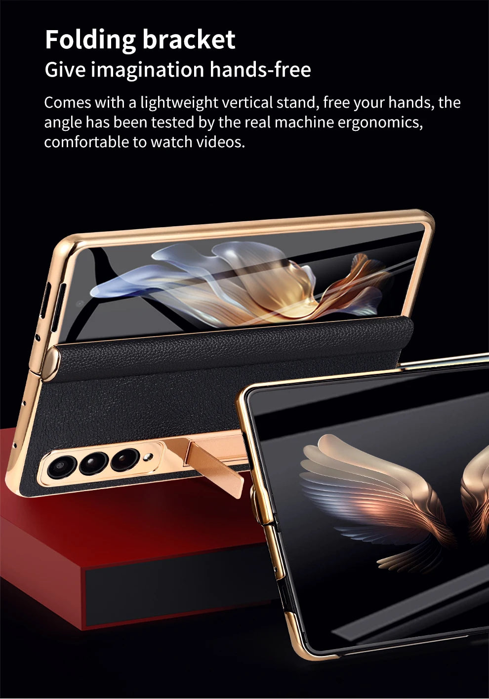 Premium Real Leather Phone Case for Samsung Galaxy Z Fold 6 with Hinge Kickstand - Slim Protective Cover for Work, Travel & Everyday Use