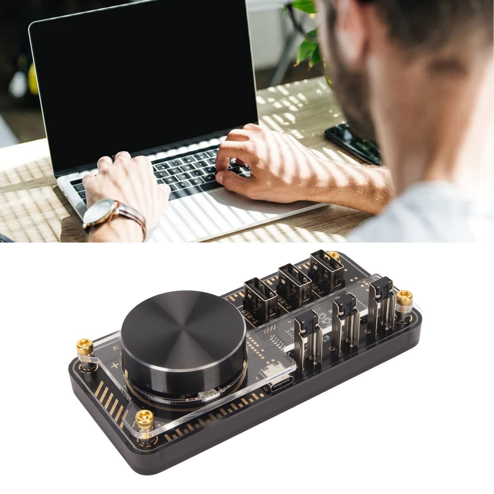 Programmable USB C Docking Station with 3 USB Ports & Volume Knob for Laptop PC - Home & Office Use