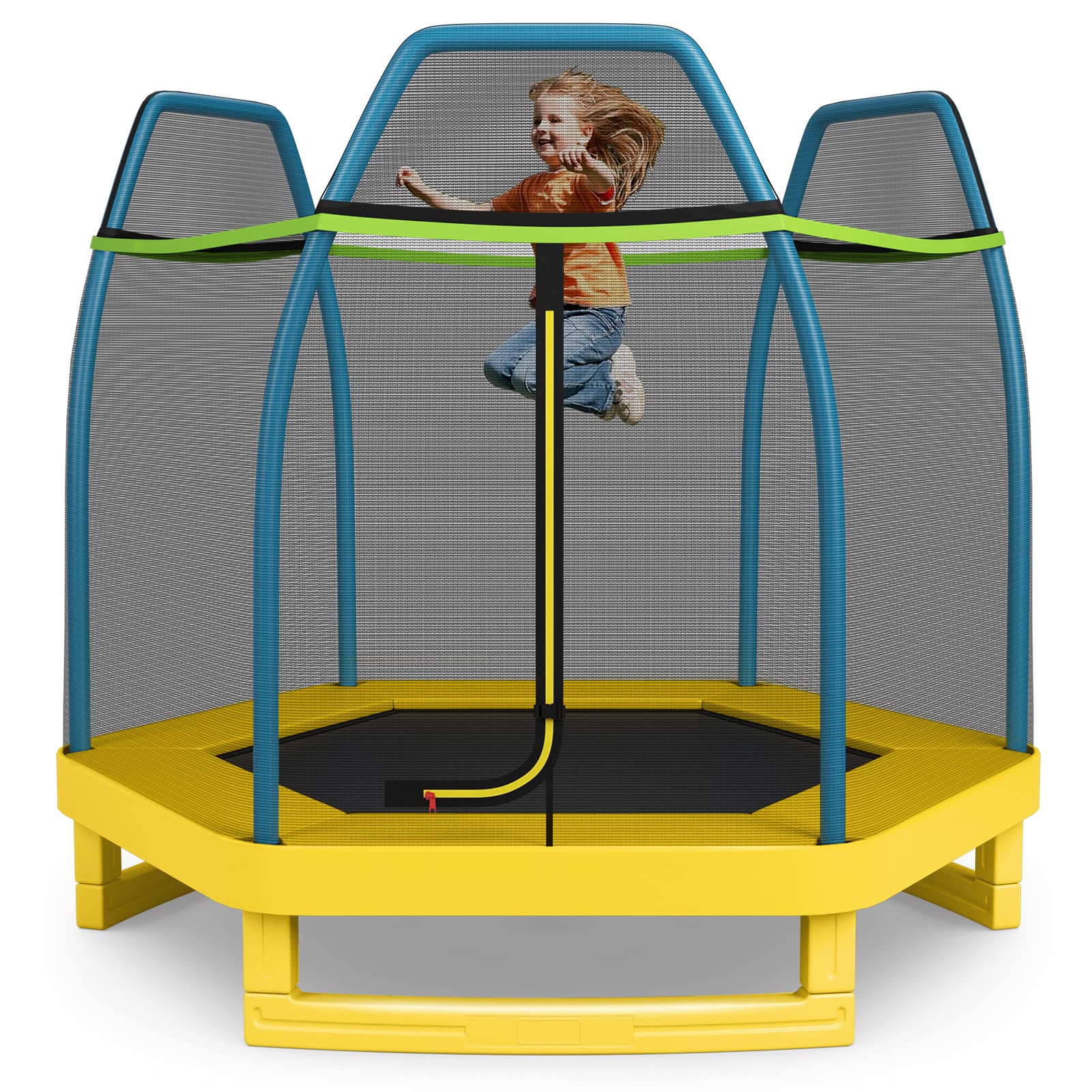 Giantex 7 Ft Trampoline for Kids with Safety Net - Heavy Duty Steel Frame Toddler Trampoline for Indoor & Outdoor Use - Perfect Gift for Boys & Girls Ages 3-8 - Backyard, Playroom, Birthday Party Fun