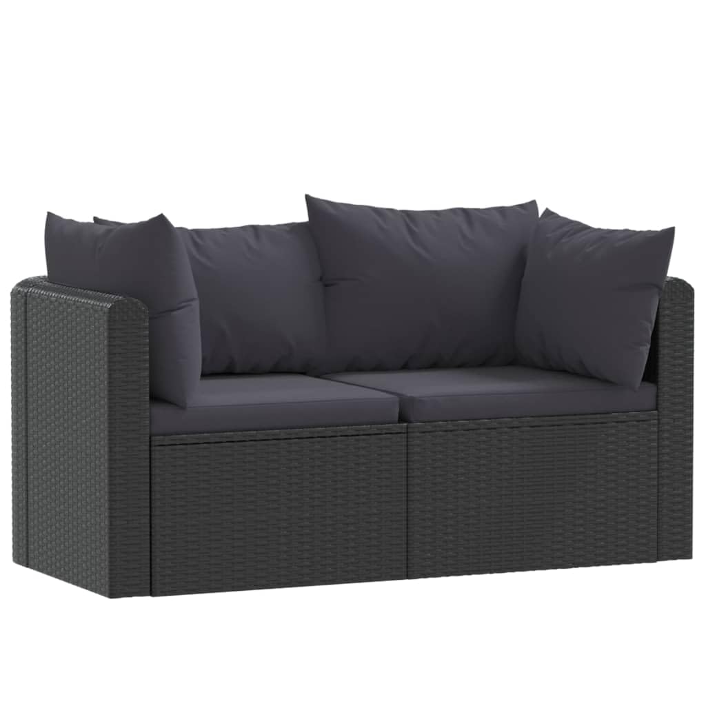 vidaXL Two-Piece Patio Sofa Set - Comfortable Outdoor Furniture with Cushions, Durable Steel Frame & Handwoven PE Rattan in Black - Perfect for Garden, Backyard, and Poolside Relaxation