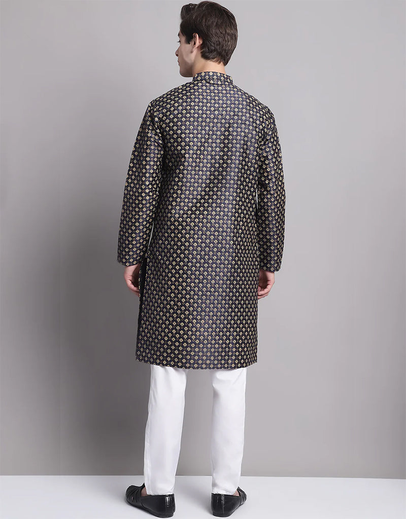 Premium Black Kurta with Silk Cotton Pajama Set for Men - Comfortable Traditional Indian Outfit for Festivals, Weddings & Casual Wear