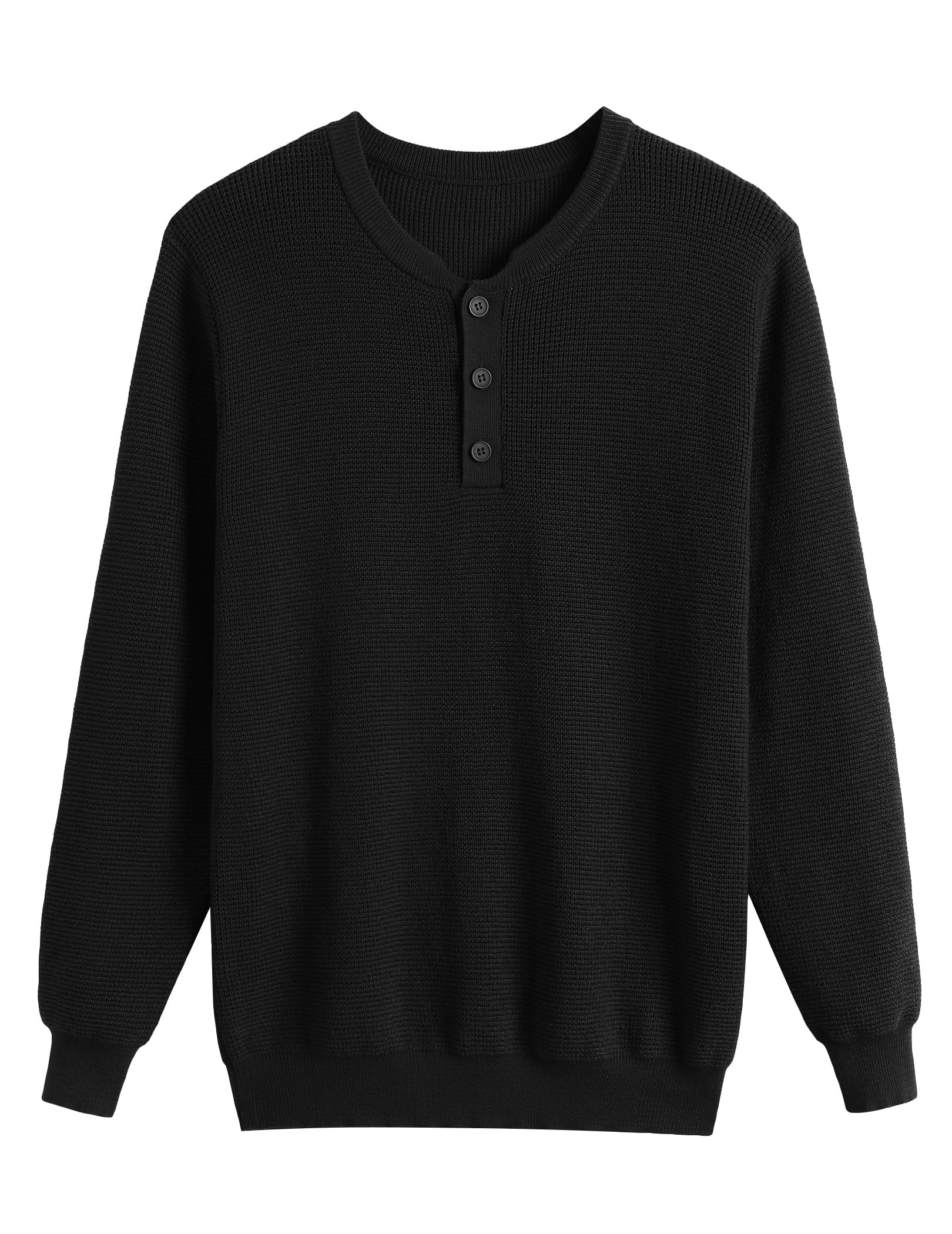 COOFANDY Men's Waffle Henley Shirt - Lightweight Knit Pullover Sweater with Long Sleeves, Crewneck Casual T-Shirt for Everyday Wear, Date Night & Outdoor Activities