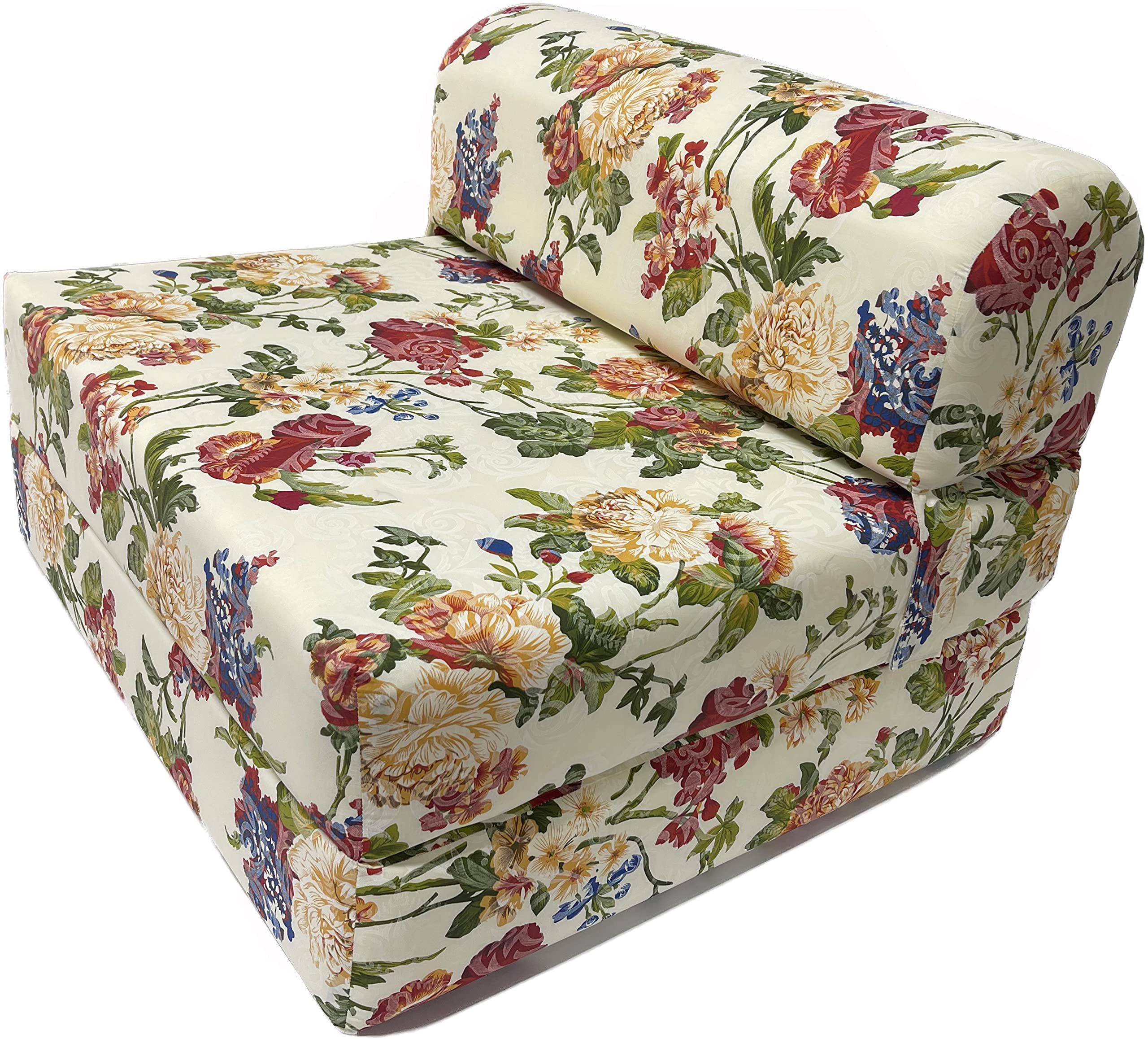 D&D Futon Sleeper Chair - Foldable Foam Guest Bed for Small Spaces, Portable Studio Sofa Bed (Big Roses, 70