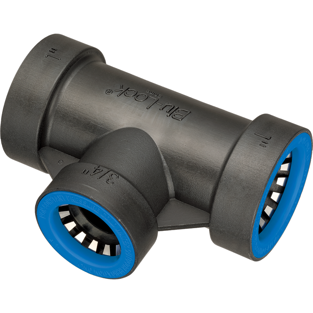 Hydro Rain BL401 131 Blu Lock® 1 BL x 3/4 BL Tee - Durable Irrigation Fitting for Lawn & Garden Sprinkler Systems