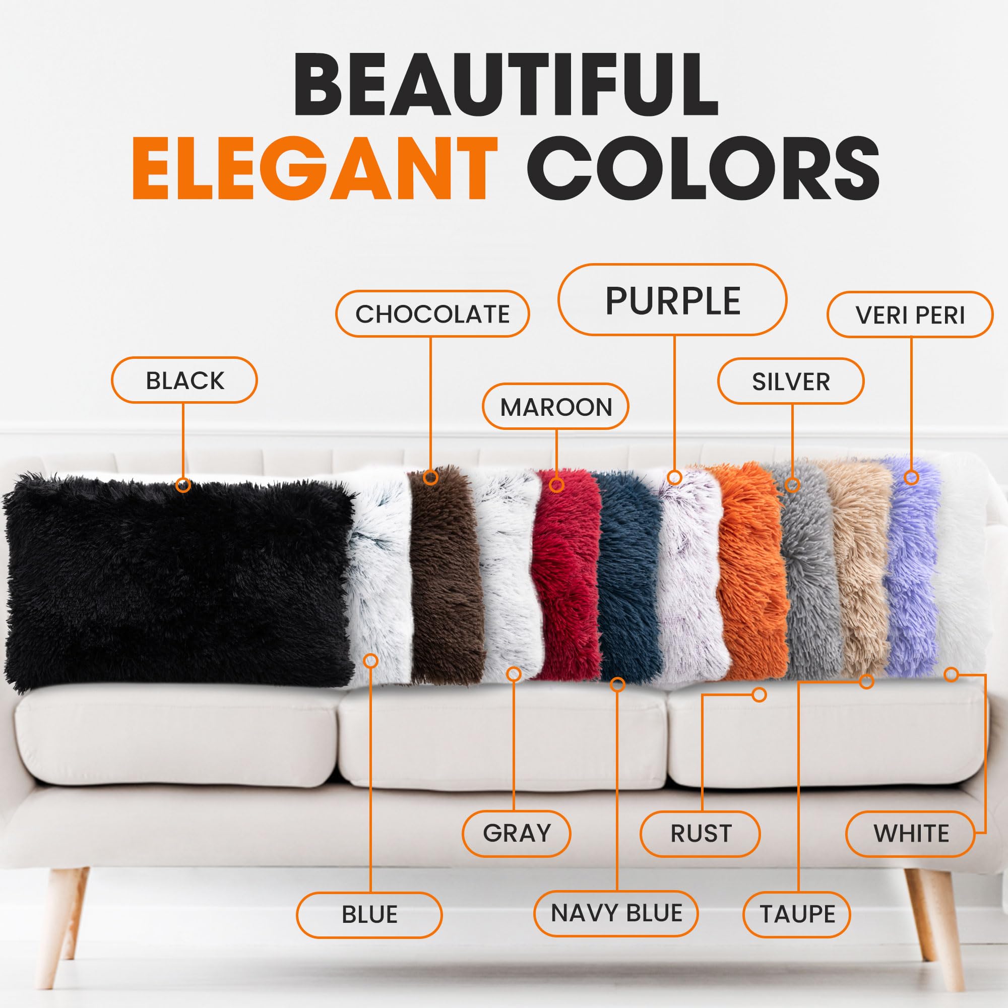Soft Shaggy Throw Pillows for Couch & Bed - 12x20 Inch Cozy Long Hair Faux Fur Decorative Pillows with Inserts Included (Set of 2, Purple) - Perfect for Living Room, Bedroom & Home Decor