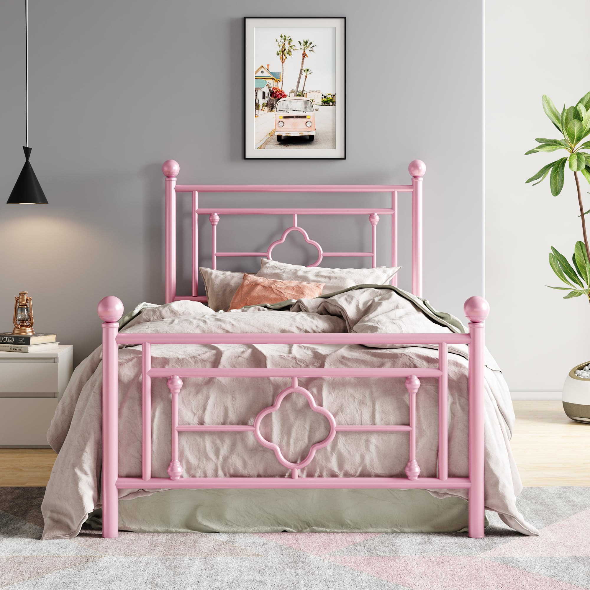 HOOMIC 14 Inch Twin Size Metal Platform Bed Frame with Wrought Iron Headboard - Victorian Style Bed Frame No Box Spring Needed, Easy Assembly, Underbed Storage - Perfect for Kids Rooms, Guest Bedrooms & Small Spaces