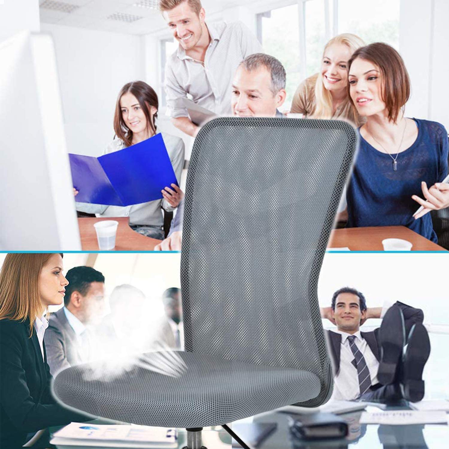 Ergonomic Office Chair with Mesh Back - Adjustable Computer Desk Chair for Home & Office, 360° Swivel & Rolling Casters, Comfortable Gray Task Chair for Adults - Perfect for Long Work Hours & Gaming Sessions