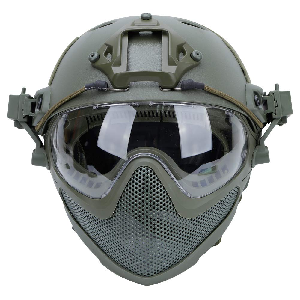 Military Tactical Pilot PJ Type Fast Helmet F22 with Detachable Full Face Mask & Goggles - Ideal for Airsoft, Paintball, Combat Training & Outdoor Shooting Sports