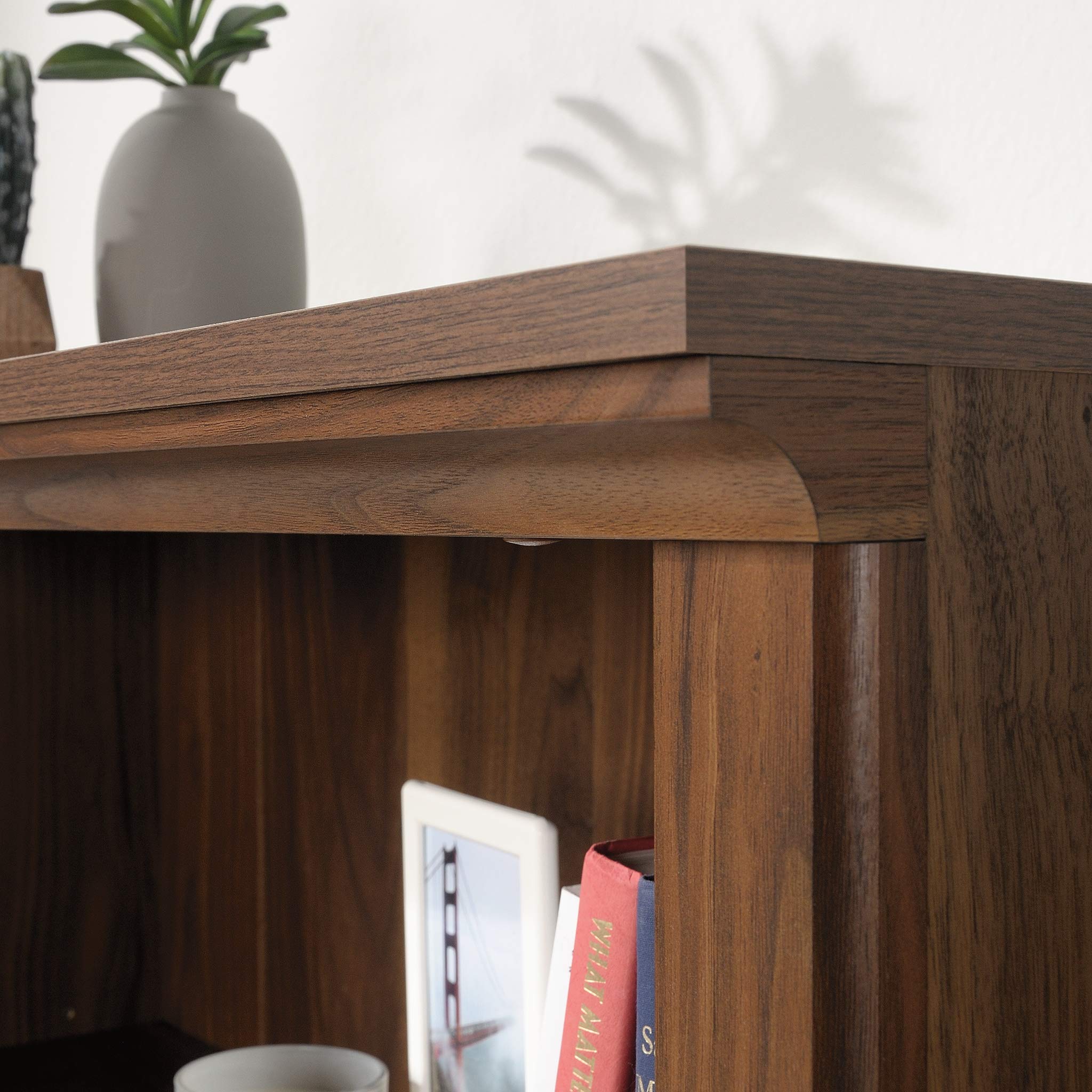 Sauder 3-Tier Wooden Bookcase - Multipurpose Bookshelf for Home Office & Living Room - Grand Walnut Finish - Perfect for Organizing Books, Decor & Storage in Small Spaces