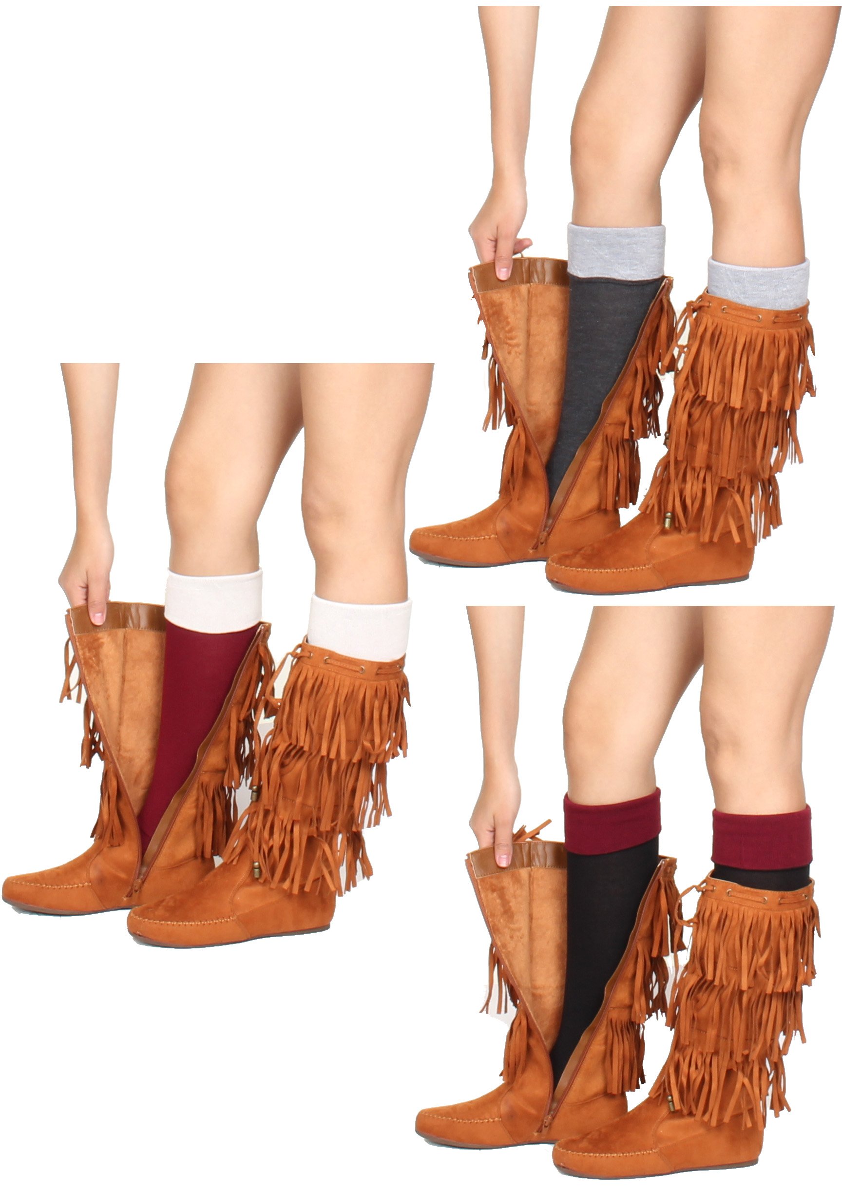 Gilbins 6 Pack Women's Fashion Long Boot Socks - Stretchy Over Knee High Stockings with Lace Trim - Perfect for Boots, Winter Outfits & Stylish Layering