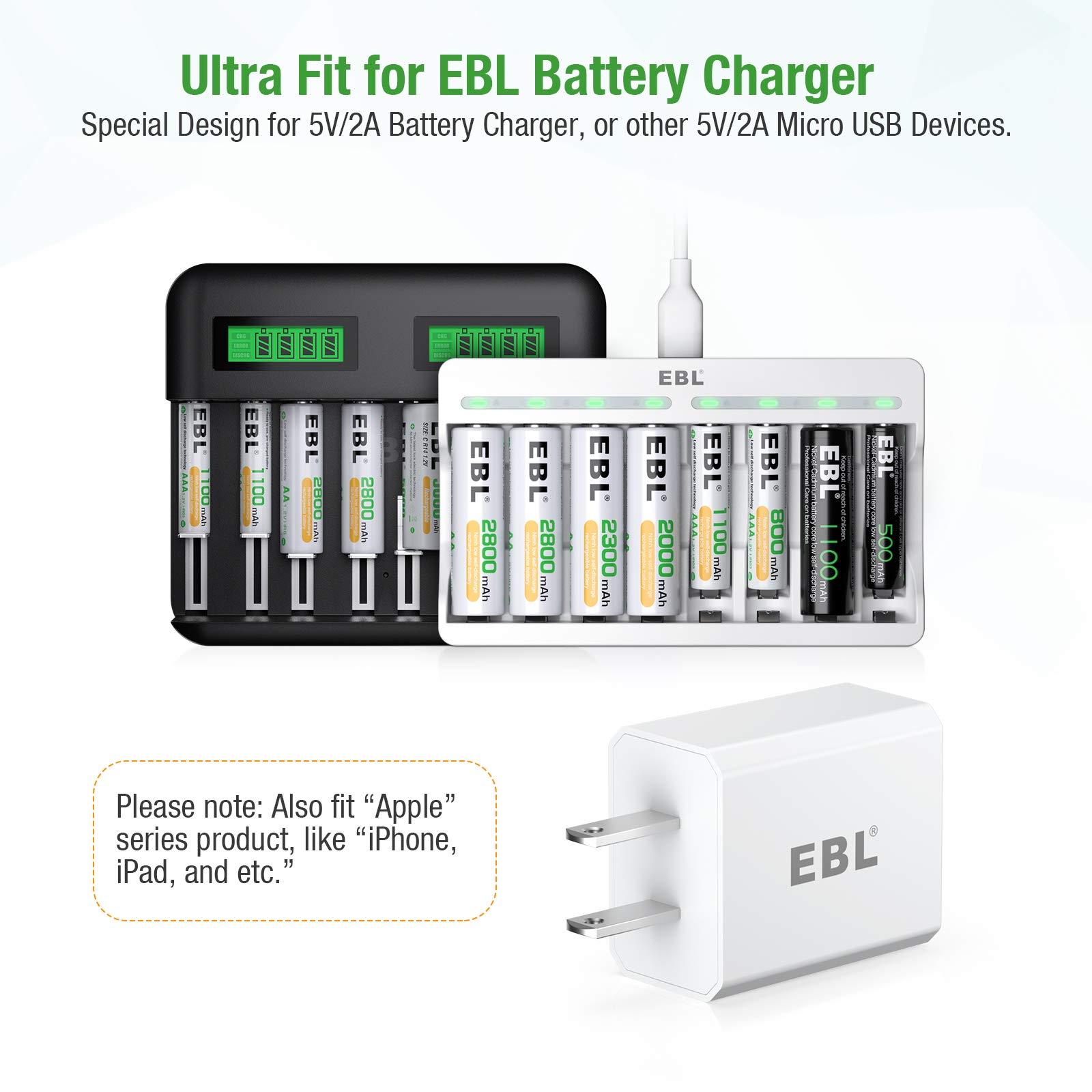 EBL USB Wall Charger 5V 2.1A Fast Charging Adapter - Compatible with EBL C9008, C9010N, 6828, FY-408, FY-409, 6201 Power Banks - Perfect for Home, Office & Travel Charging Needs