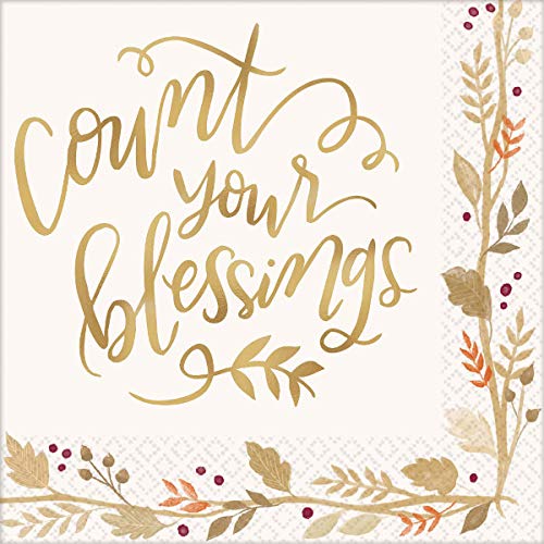 Thanksgiving Blessings Cocktail Beverage Napkins - 72 Count (Pack of 2) - Elegant Holiday Design for Parties, Dinner & Family Gatherings - Perfect for Thanksgiving, Christmas & Festive Celebrations