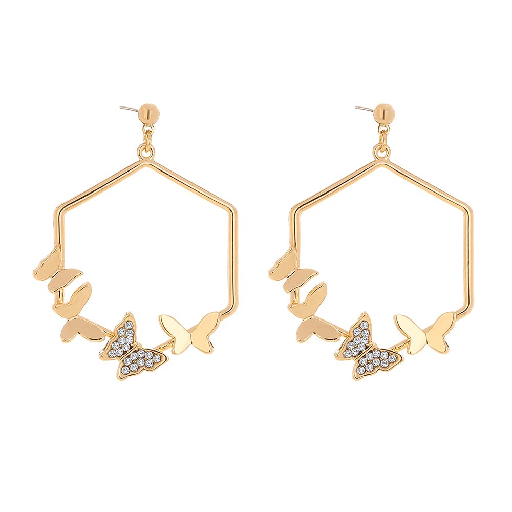 Elegant Gold Plated Butterfly Hoop Earrings - Lightweight Bohemian Dangle Earrings for Women, Perfect for Casual Wear, Parties & Gifts