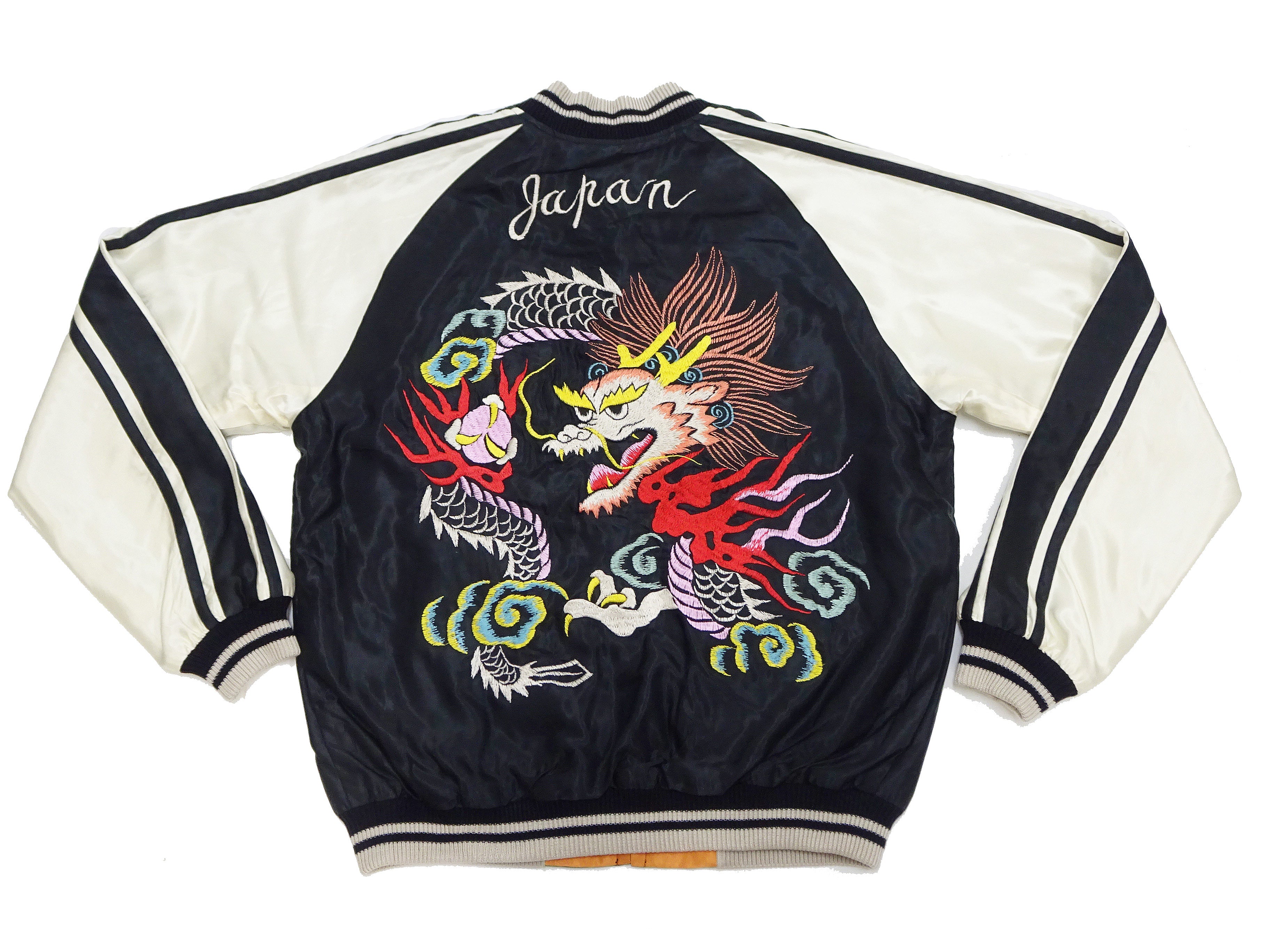 Men's Japanese Souvenir Jacket - White Dragon & Eagle Embroidery Sukajan TT15682 | Vintage Bomber Style for Streetwear & Casual Outfits
