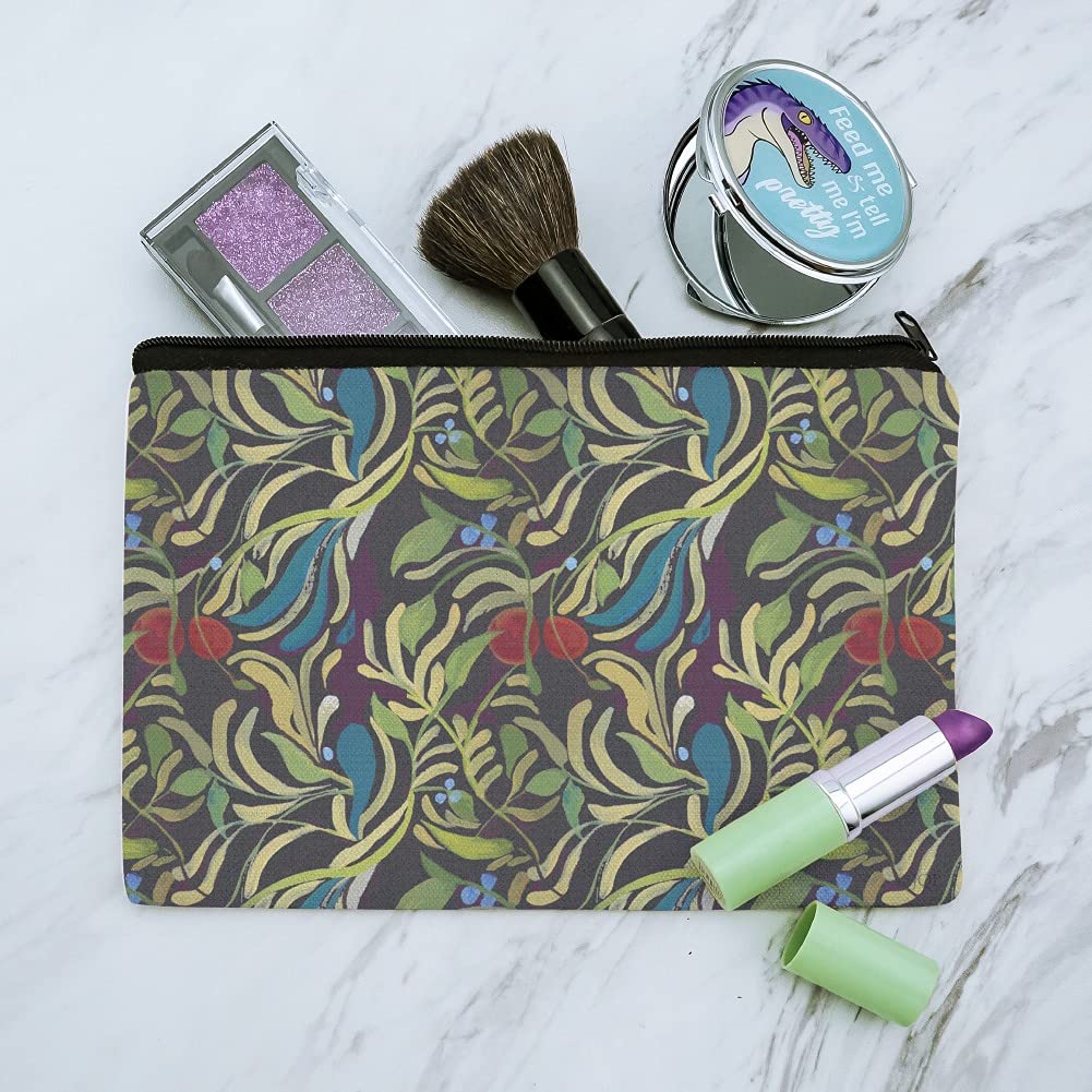 Floral Fruit Vines Black Pattern Makeup Cosmetic Bag Organizer Pouch - Travel & Daily Essentials Storage for Women | Perfect for Makeup Brushes, Lipsticks & Beauty Accessories