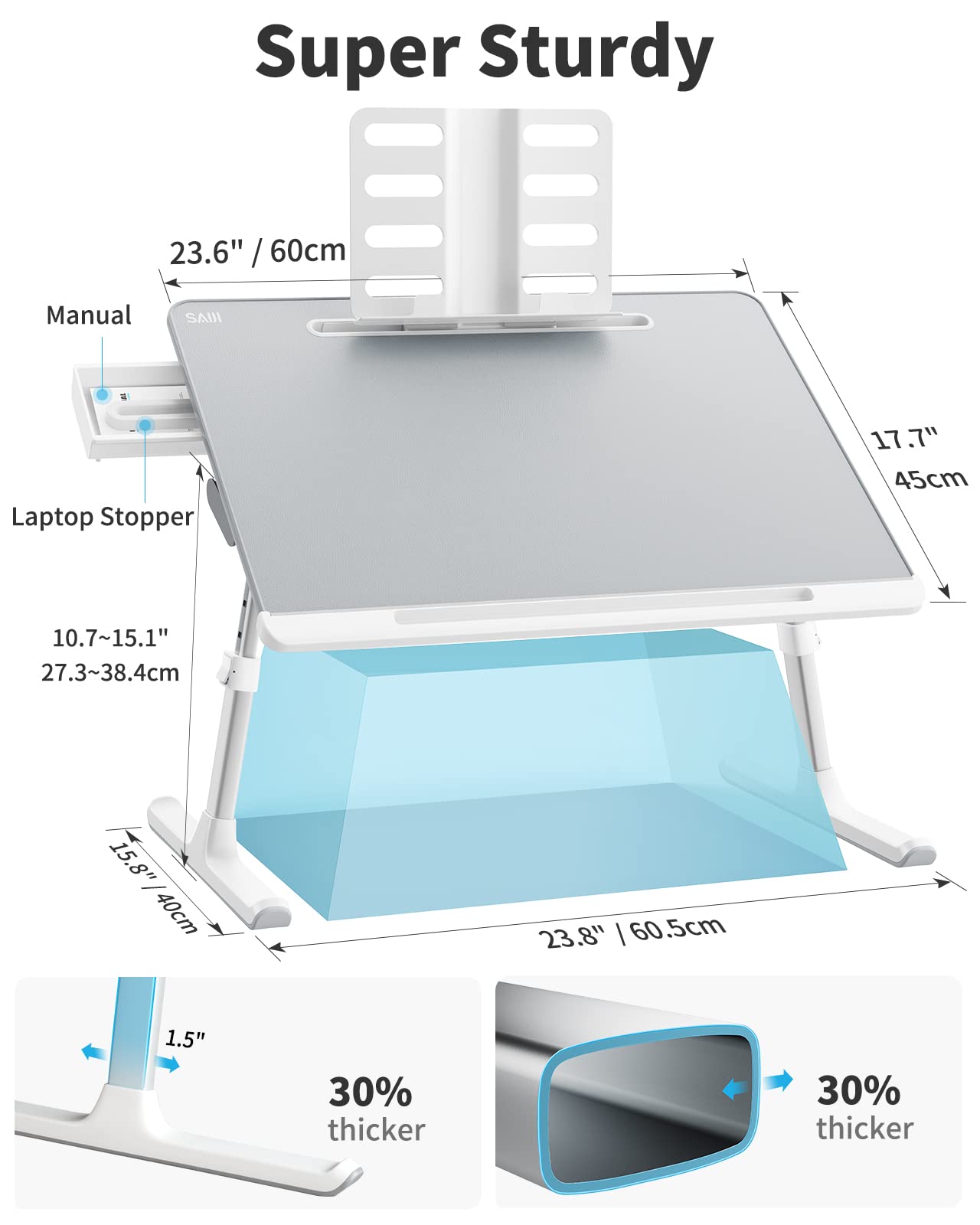 SAIJI XX-Large Adjustable Foldable Laptop Bed Tray - 17.7