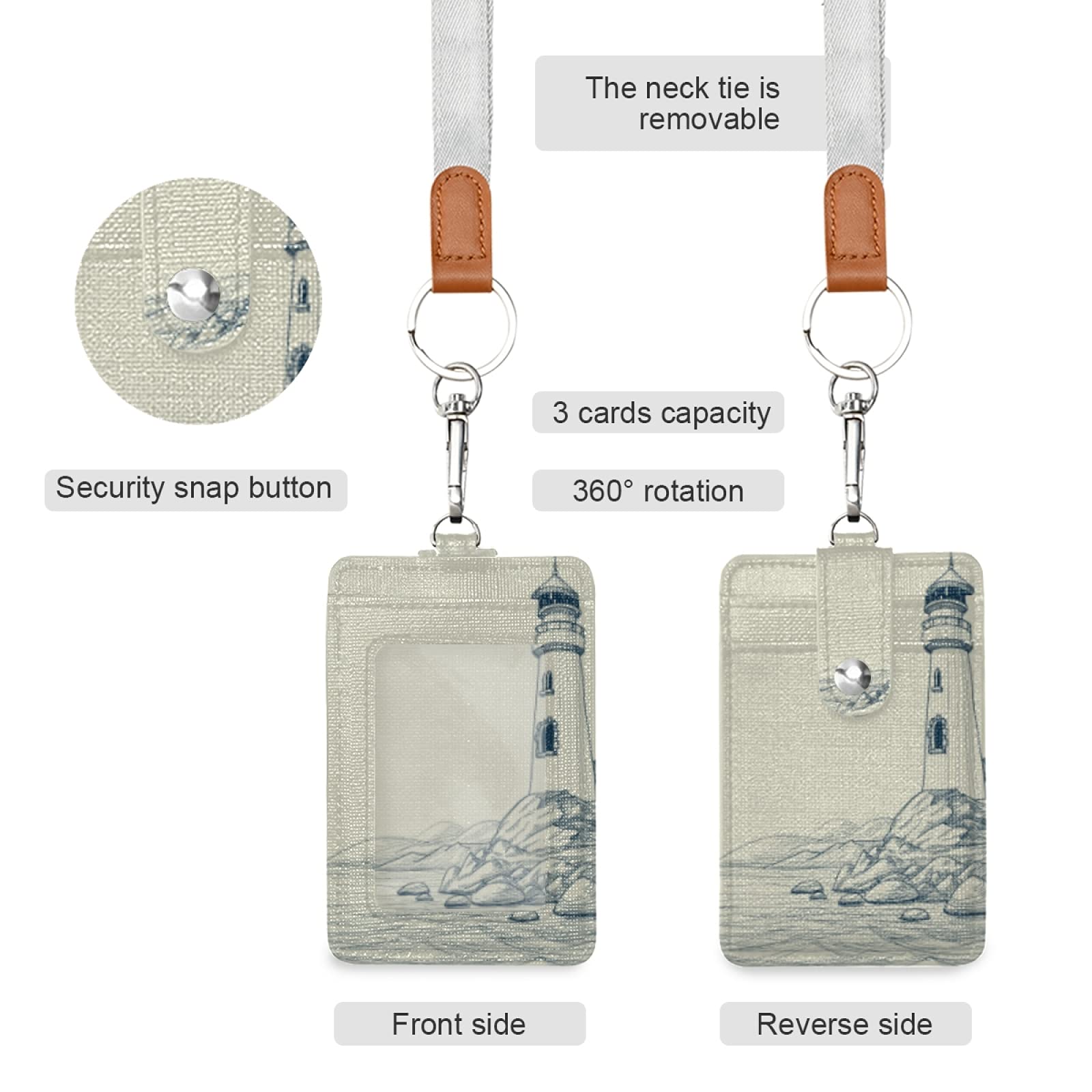 Vertical Leather ID Badge Holder with Lanyard - 2 Card Slots & Clear Window for Office & School Staff