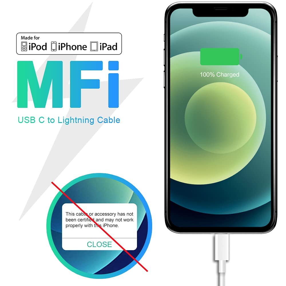 Apple MFi Certified USB C to Lightning Cable - 2 Pack Fast Charging Cord for iPhone 12 Pro Max/11 Pro/X/XS/XR/8 Plus & iPad/AirPods Pro - 6.6ft PD Charger - Perfect for Home, Office & Travel Charging